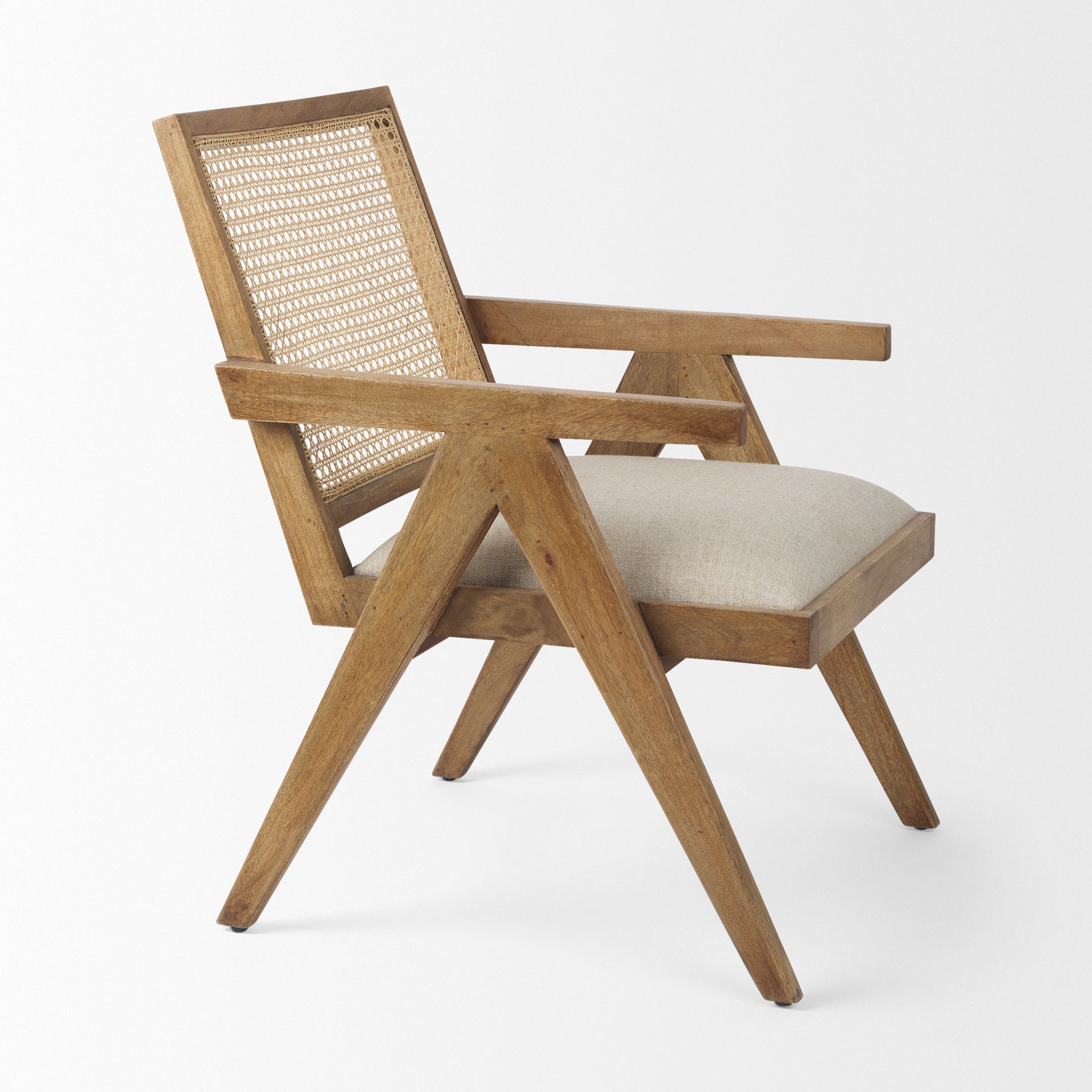 Donna Accent Chair Light Brown Wood | Cane Back | Beige Upholstery - accent-chairs