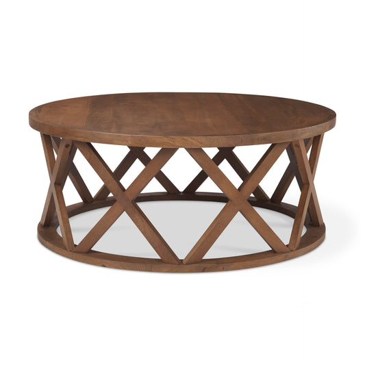 Forsey  28.0L x 45.3W x 18.0H Medium Brown Round Solid Wood Coffee Table