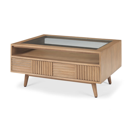 Sable Coffee Table Light Brown Wood | Glass - coffee-tables