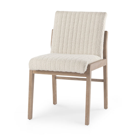 Tahoe Dining Chair Cream Bouclé Fabric | Light Brown Wood | Armless