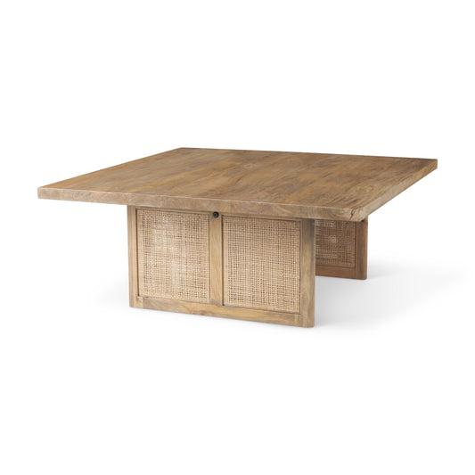 Grier 42" Square Light Brown Wood w/ Cane Coffee Table