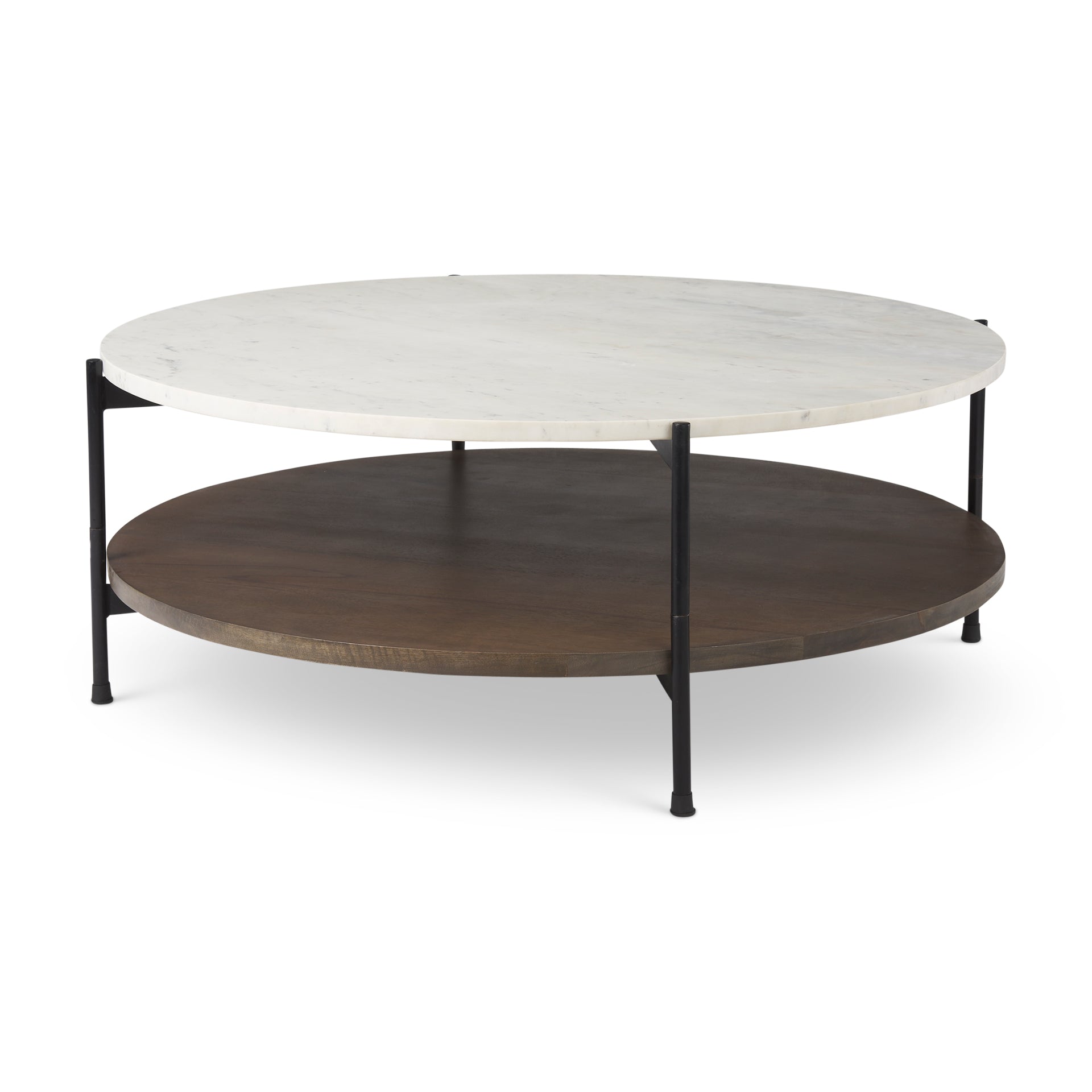 Larkin Coffee Table White Marble | Dark Brown Wood | Round - coffee-tables