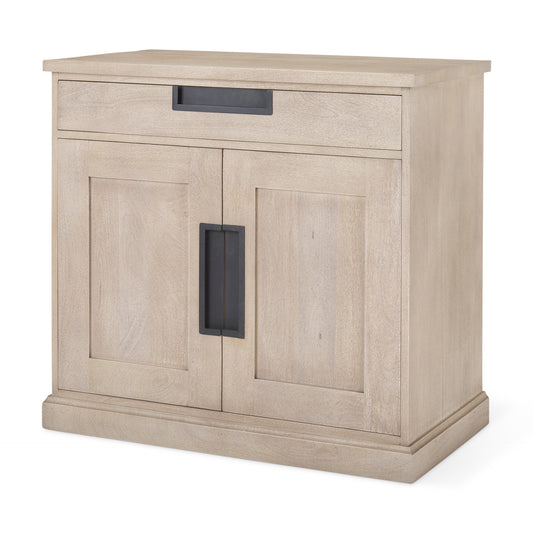 Braxton  33.5L x 18.5W x 31.5H Beige Wood W/Black Accents 2 Door Accent Cabinet