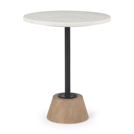 Maxwell End Side Table White Marble | Light Wood | Black Metal - end-and-side-tables