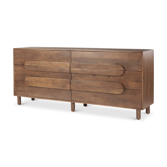 Astrid 71L x 17W x 30.3H Medium Brown Solid Wood 6 Drawer Sideboard