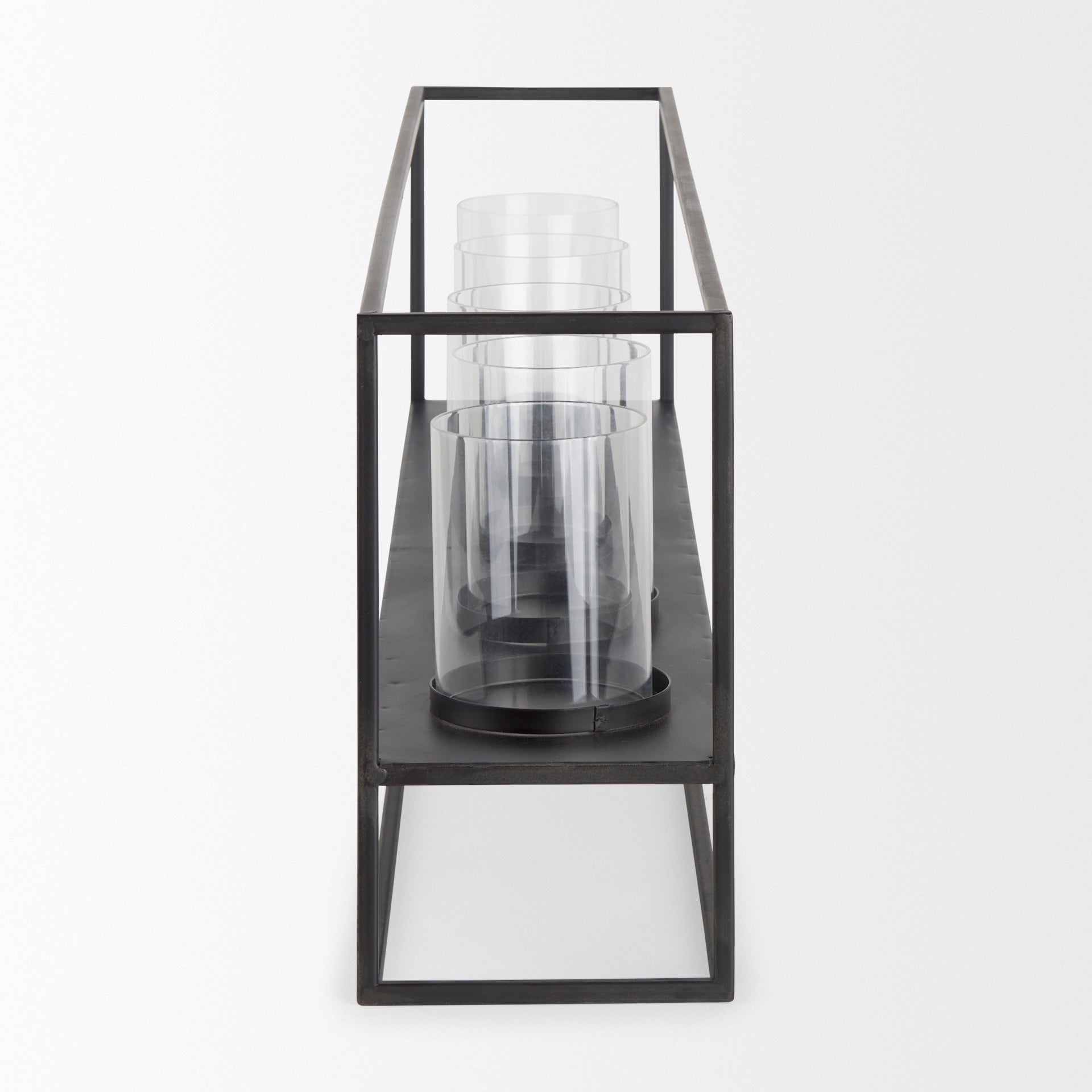 Cindy 5 Candle Matte Black Metal Hurricane Glass Tabletop Candle Holder