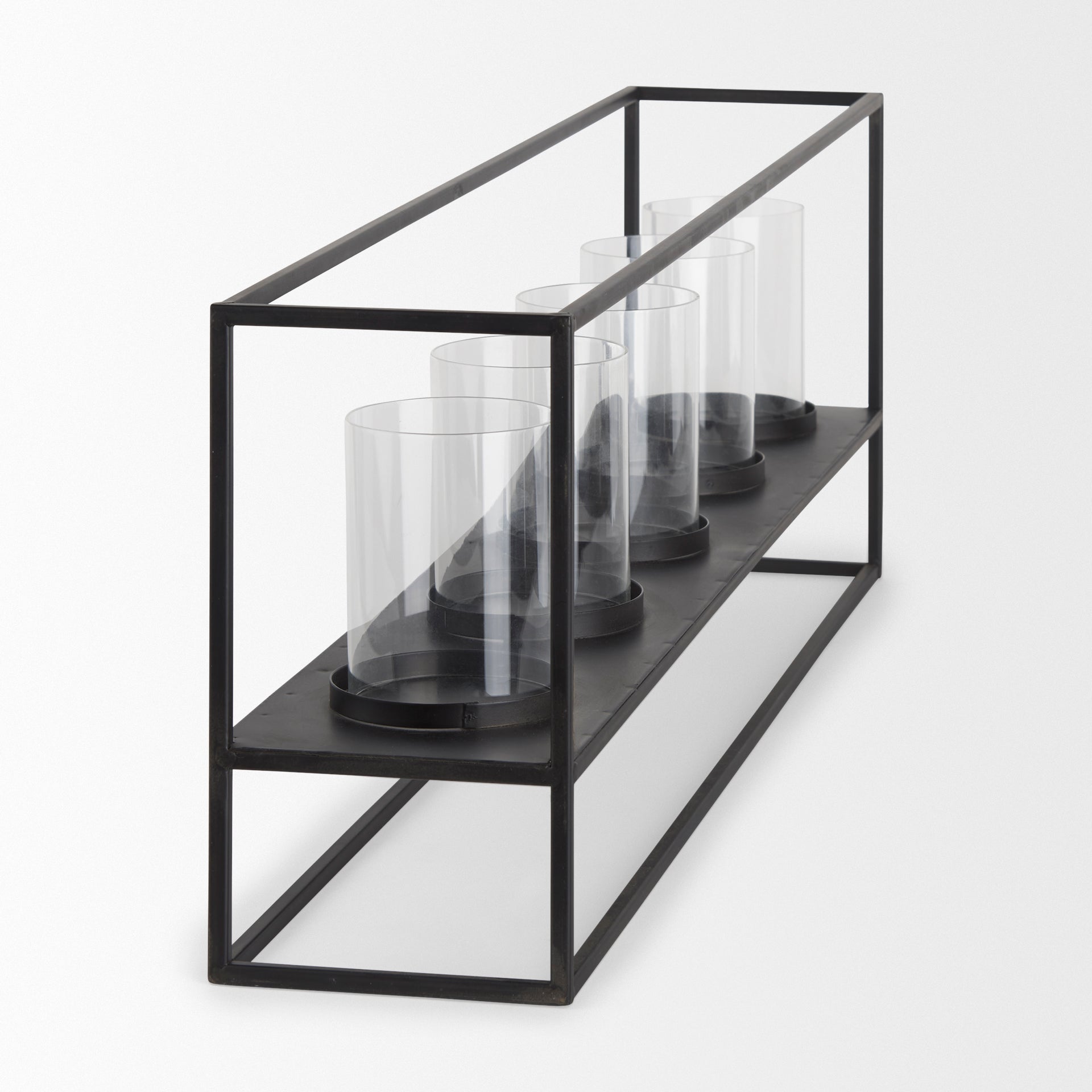 Cindy 5 Candle Matte Black Metal Hurricane Glass Tabletop Candle Holder