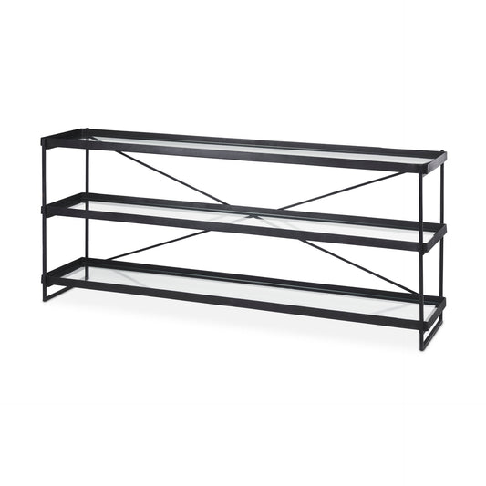 Trey 72.0"L x 16.0"W x 30.0"H Black Metal W/Glass Console Table