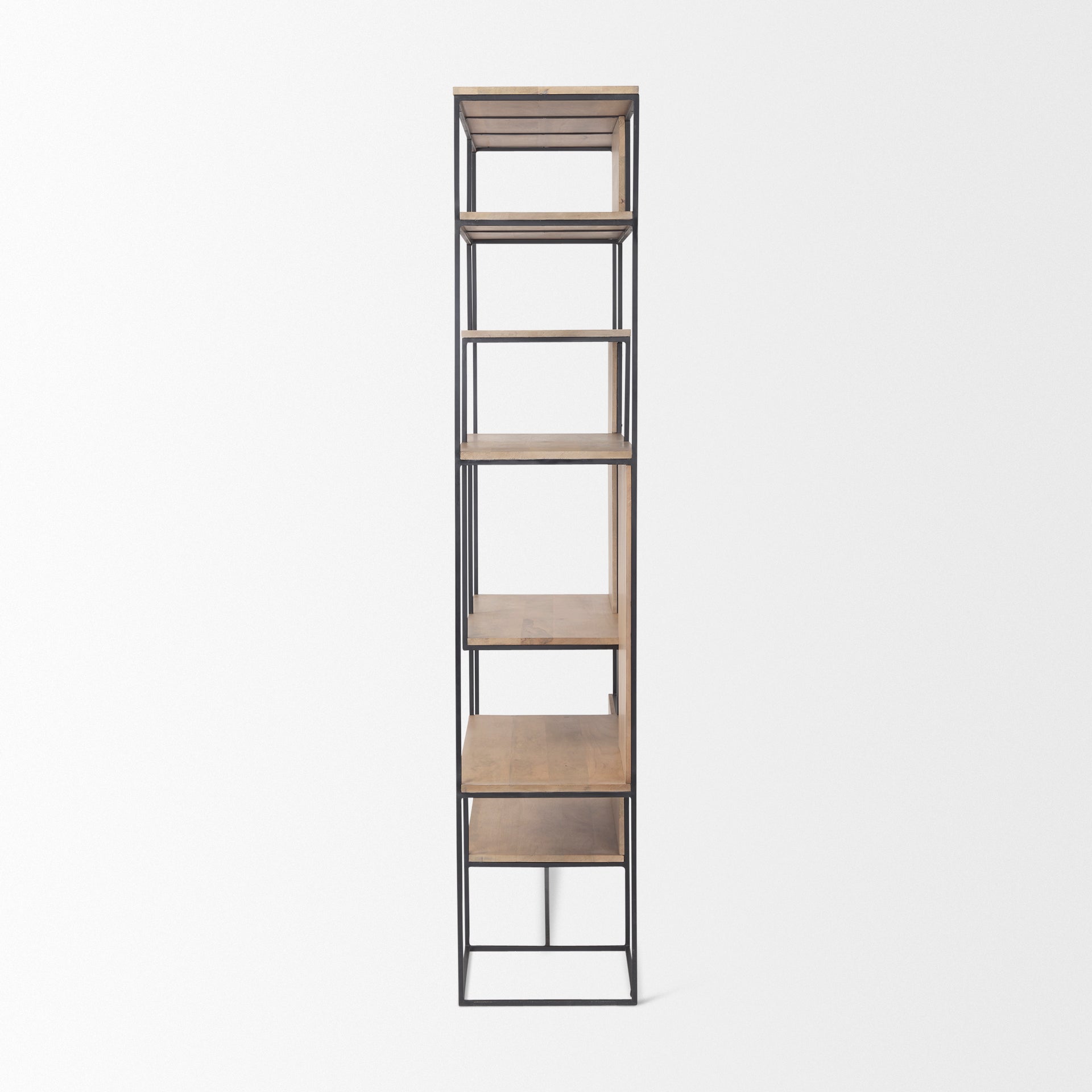 Morris 47.0L x 15.0W x 75.0H Light Brown Wood w/ Black Metal Frame 6-Tier Shelving Unit