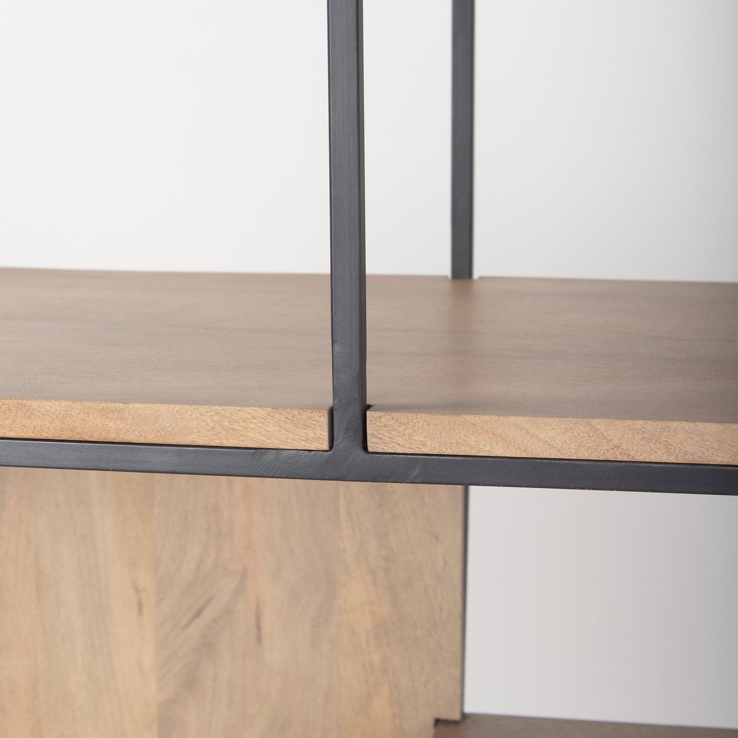 Morris 47.0L x 15.0W x 75.0H Light Brown Wood w/ Black Metal Frame 6-Tier Shelving Unit