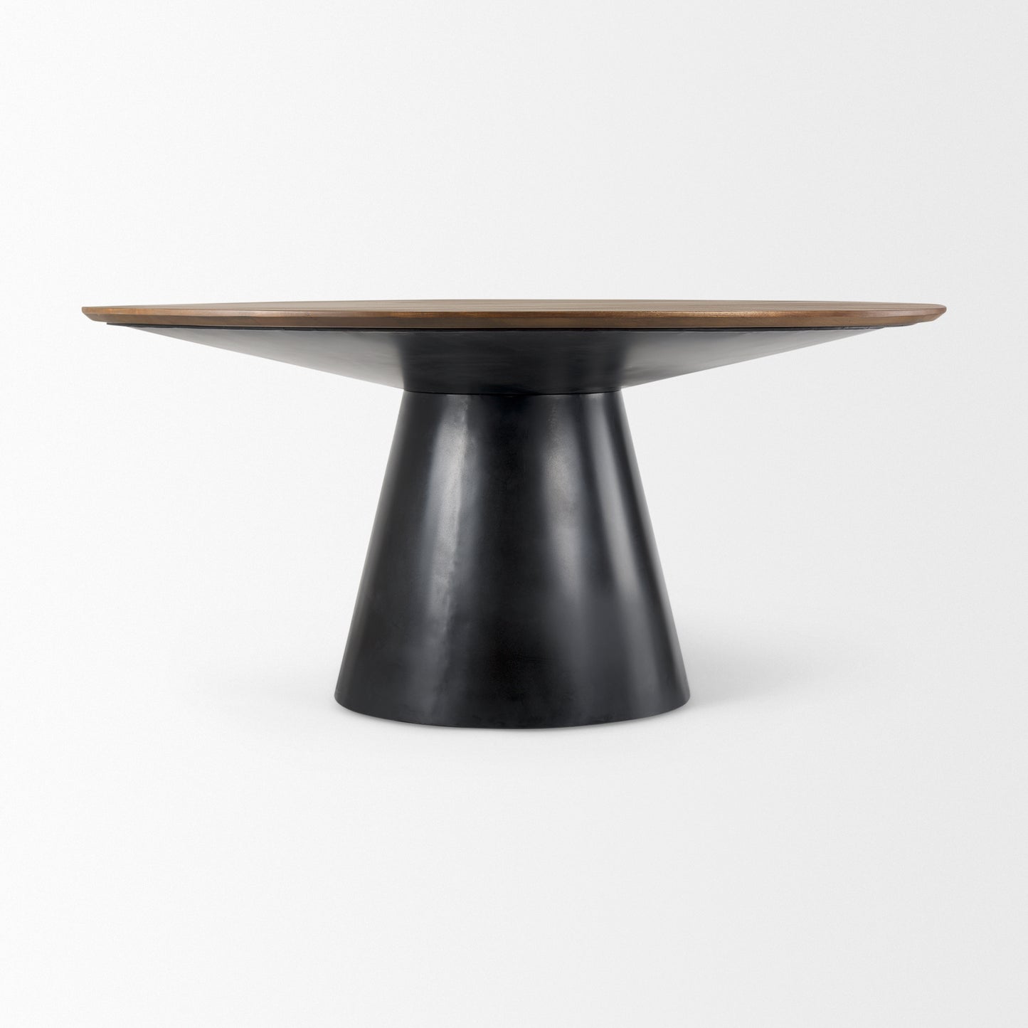 Mitchell Black Metal Pedestal Base with Brown Wood Top Dining Table 63.0L x 63.0W x 30.0H