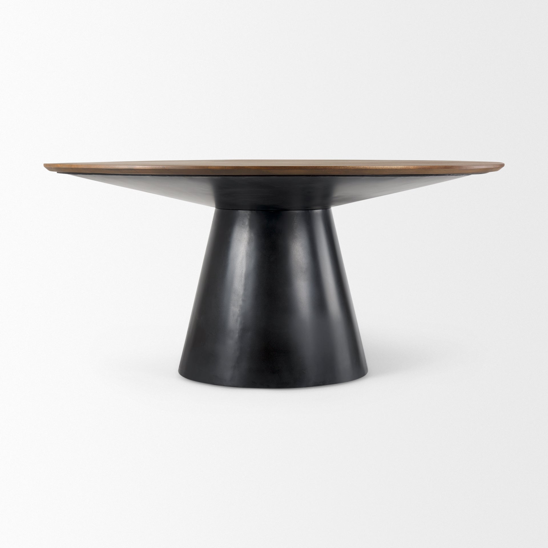Mitchell Black Metal Pedestal Base with Brown Wood Top Dining Table 63.0L x 63.0W x 30.0H