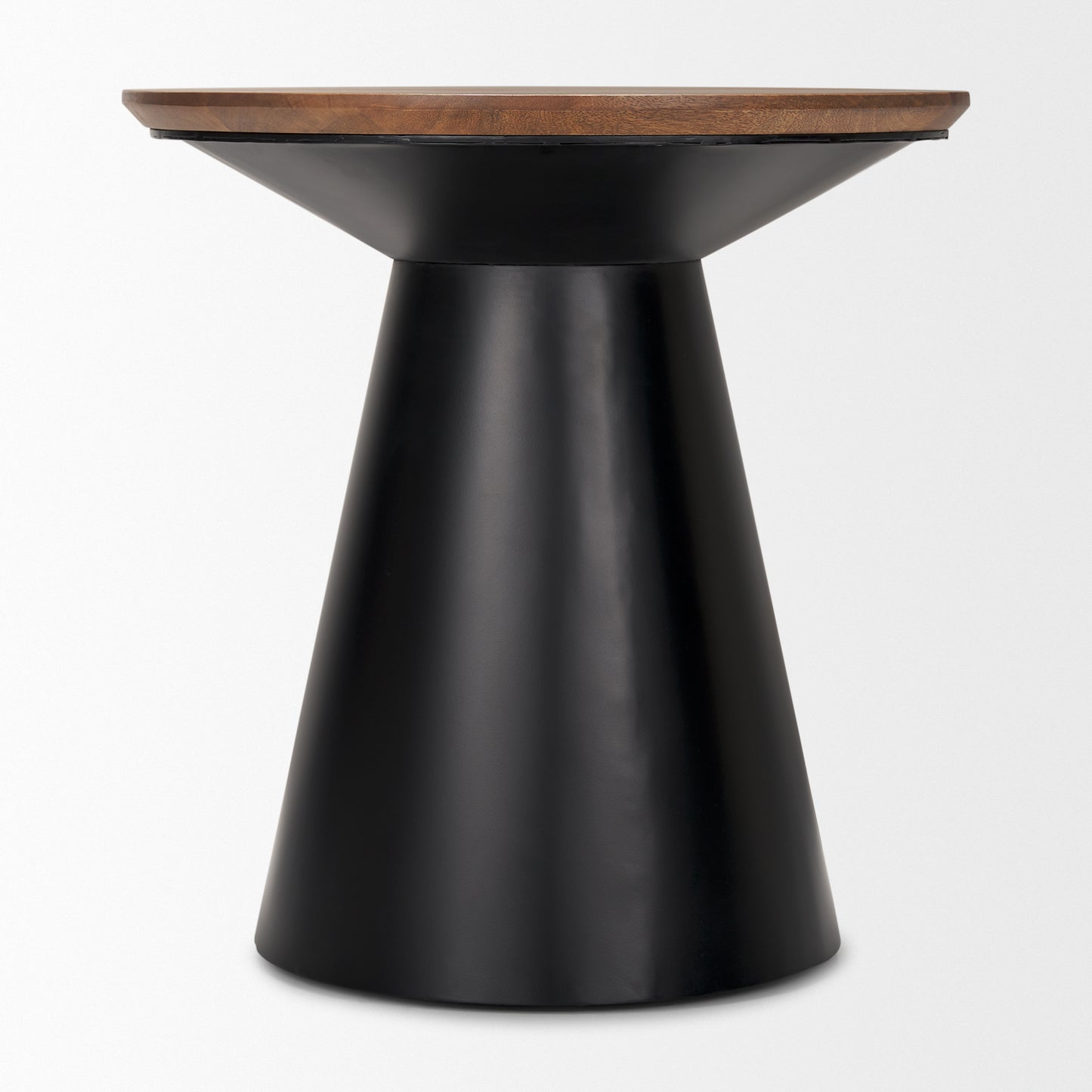 Mitchell 22.0L x 22.0W x 23.0H Black Metal Pedetal Base with Brown Wood Top Side Table