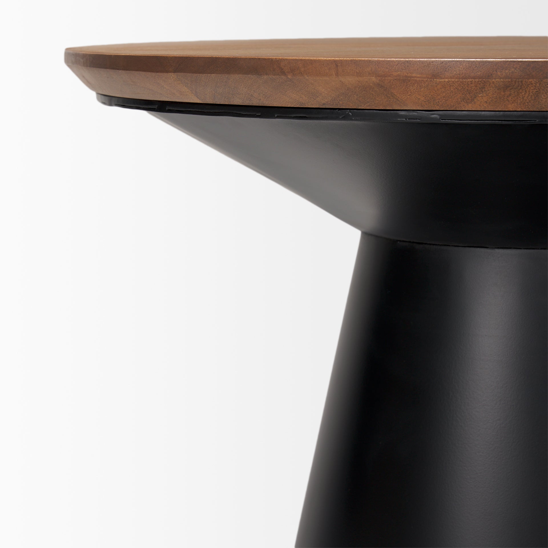 Mitchell 22.0L x 22.0W x 23.0H Black Metal Pedetal Base with Brown Wood Top Side Table