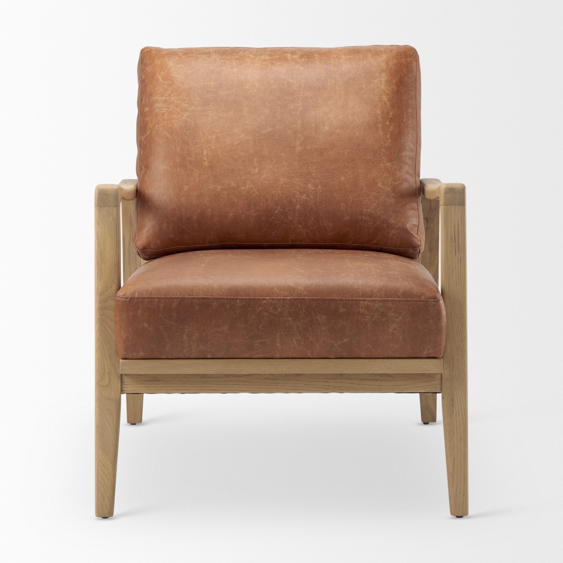 Raeleigh Accent Chair Light Cognac Leather | Brown Wood - accent-chairs