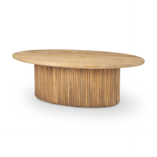 Terra 48L x 28W x 15H Light Brown Wood Oval Fluted Coffee Table