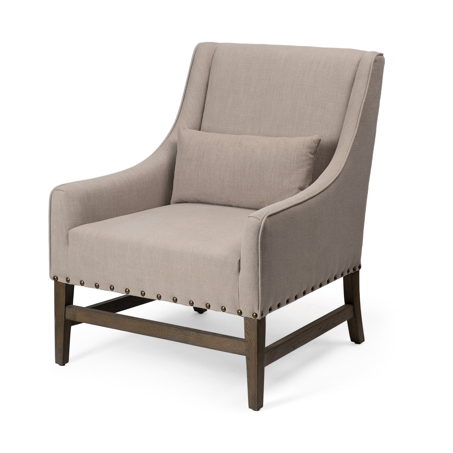 Kensington Beige Linen Fabric and Wood Accent Chair