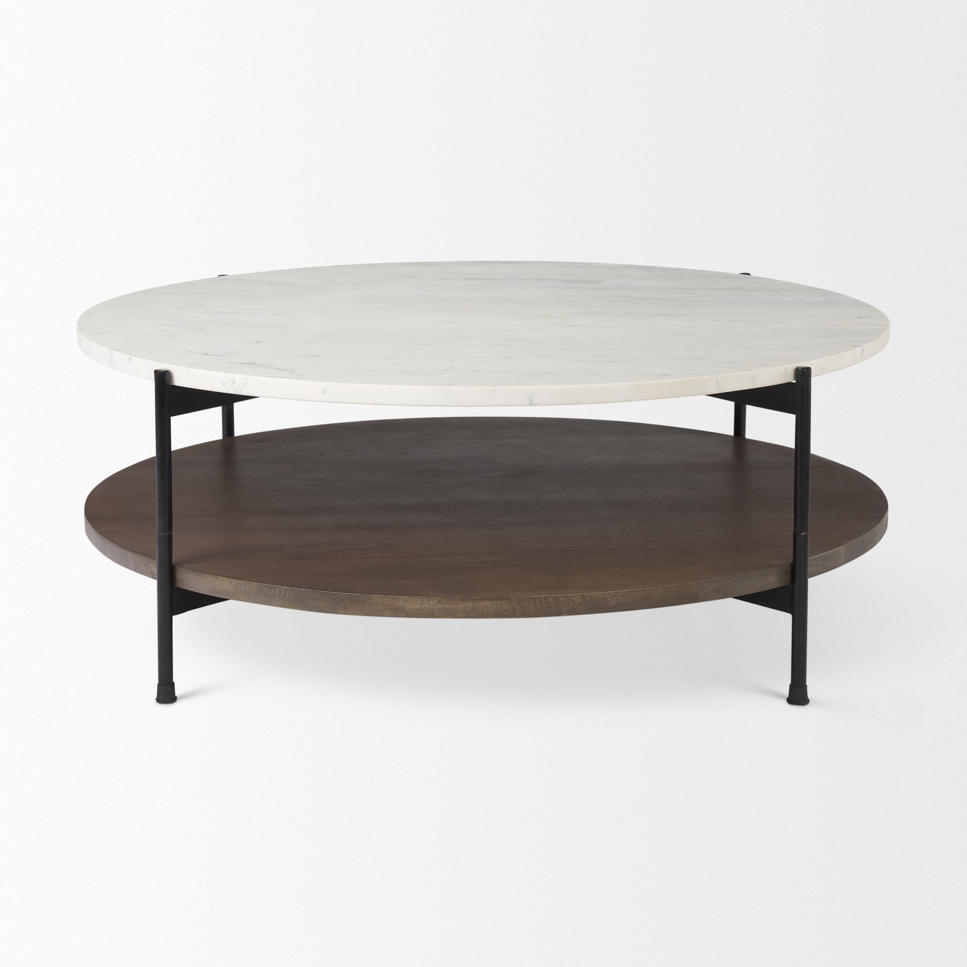 Larkin Coffee Table White Marble | Dark Brown Wood | Round - coffee-tables