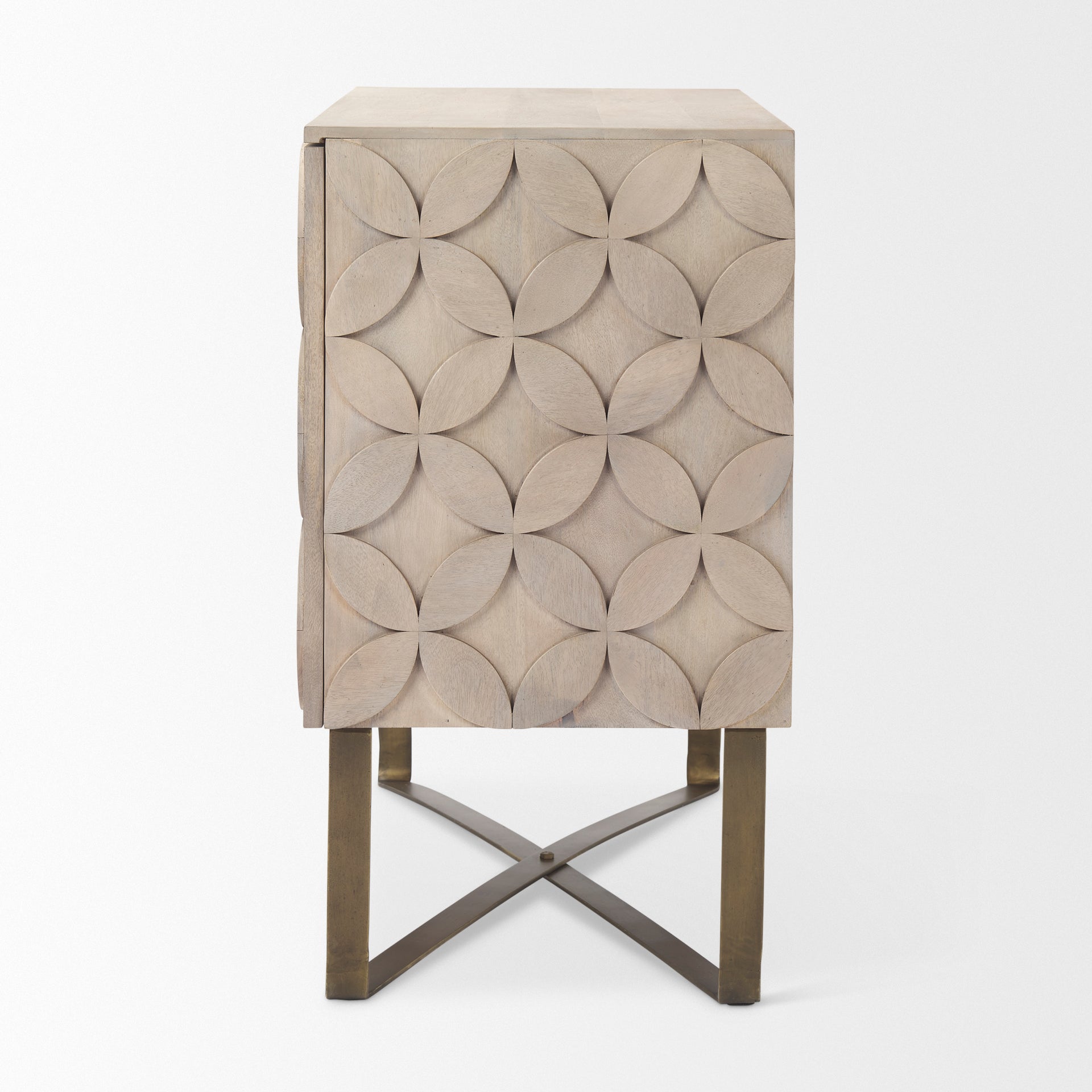 Excelsior 36.0L x 18.0W x 32.5H Light Brown Wood Gold Iron Base Accent Cabinet