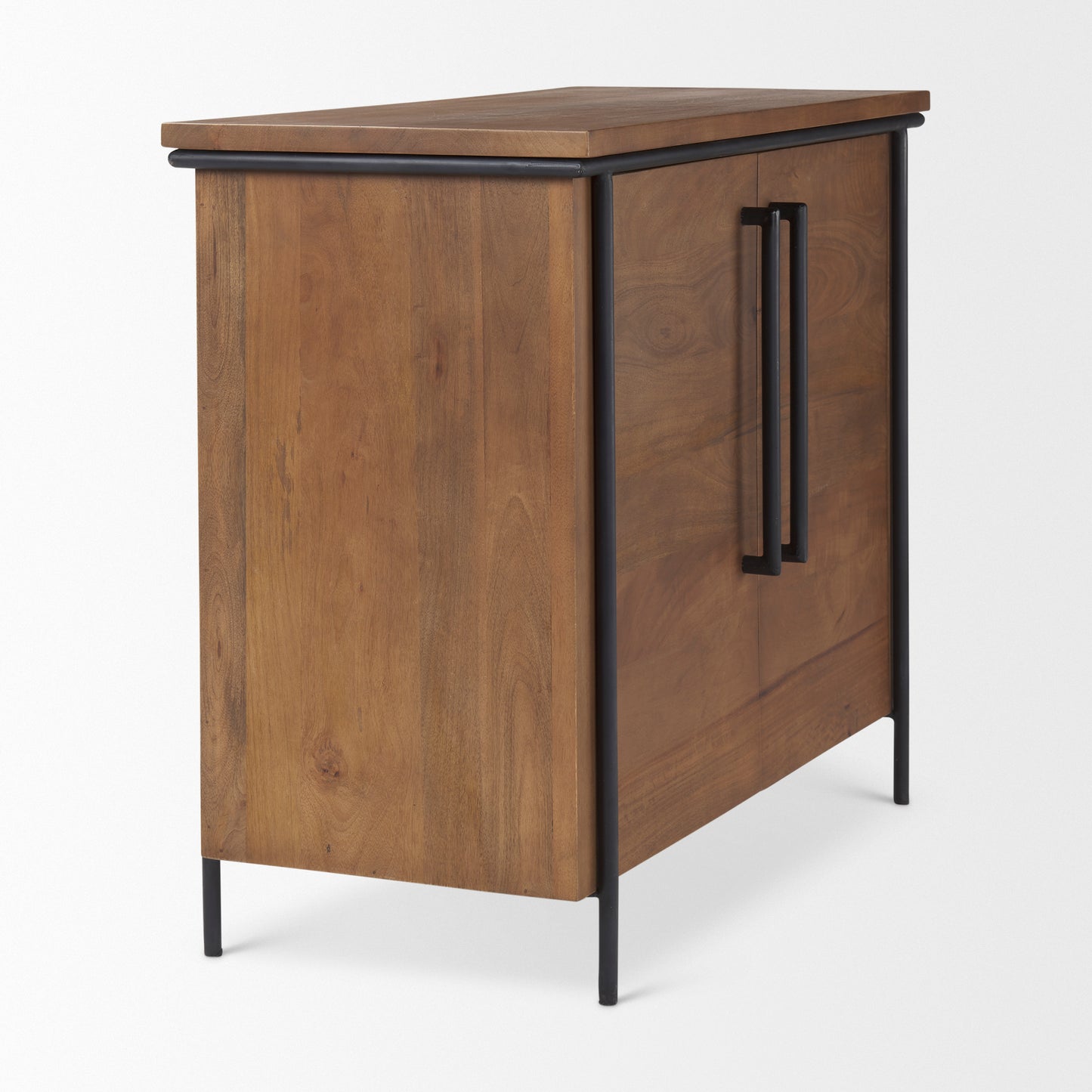 Maddox  40.0L x 18.5W x 32.75H Brown Solid Wood Black Metal 2 Door Accent Cabinet