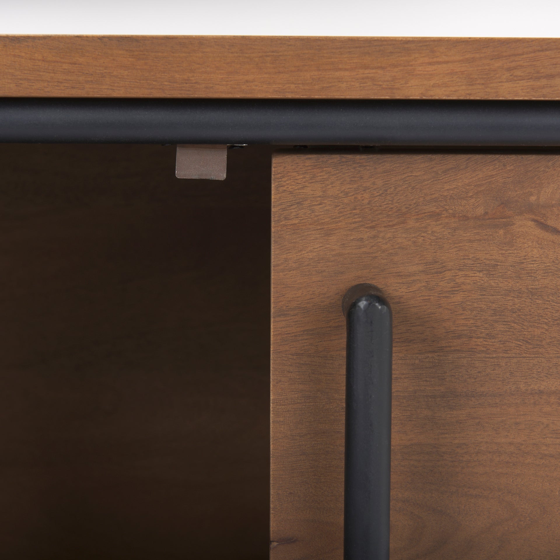 Maddox  40.0L x 18.5W x 32.75H Brown Solid Wood Black Metal 2 Door Accent Cabinet