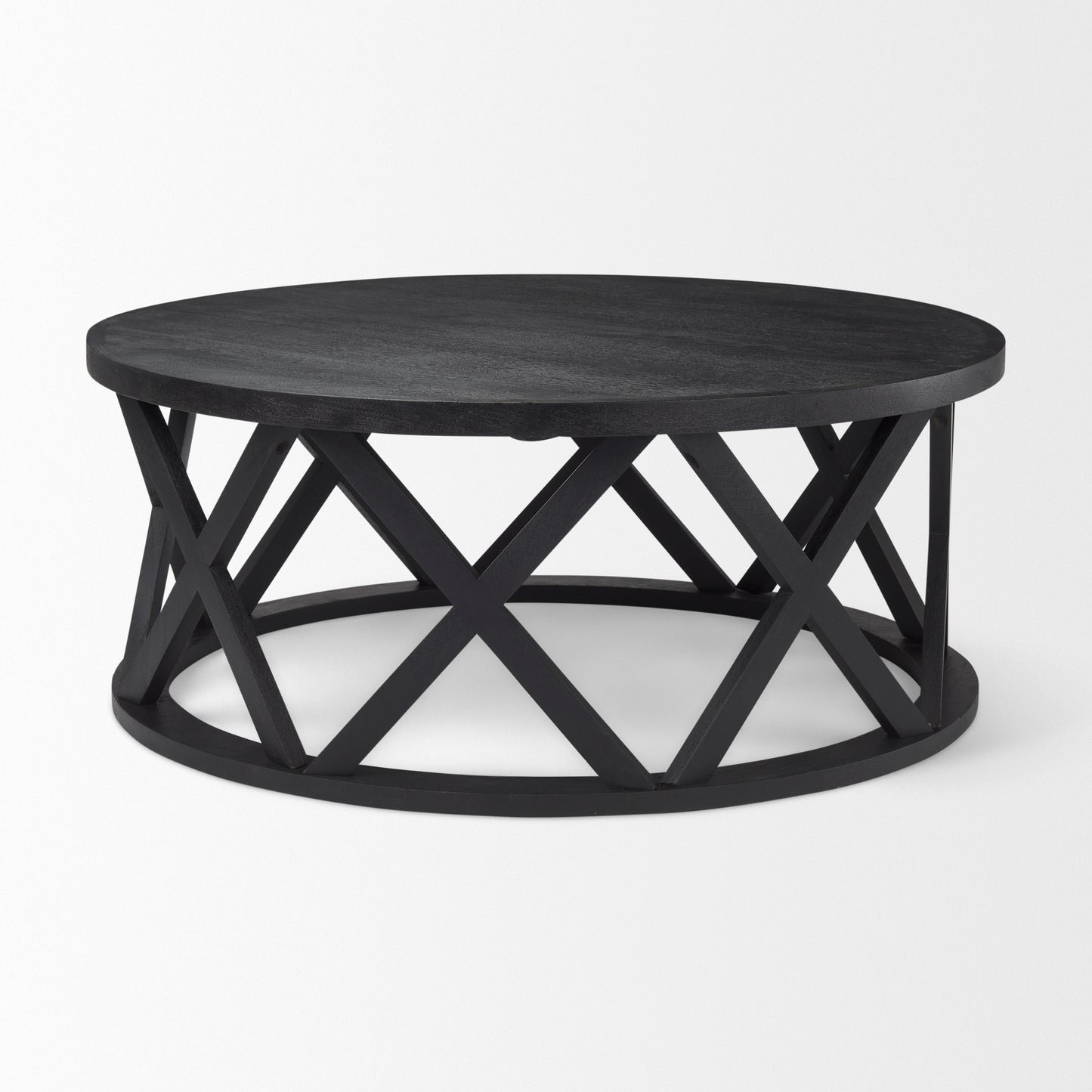 Forsey  28.0L x 45.3W x 18.0H Black Solid Wood Round Coffee Table