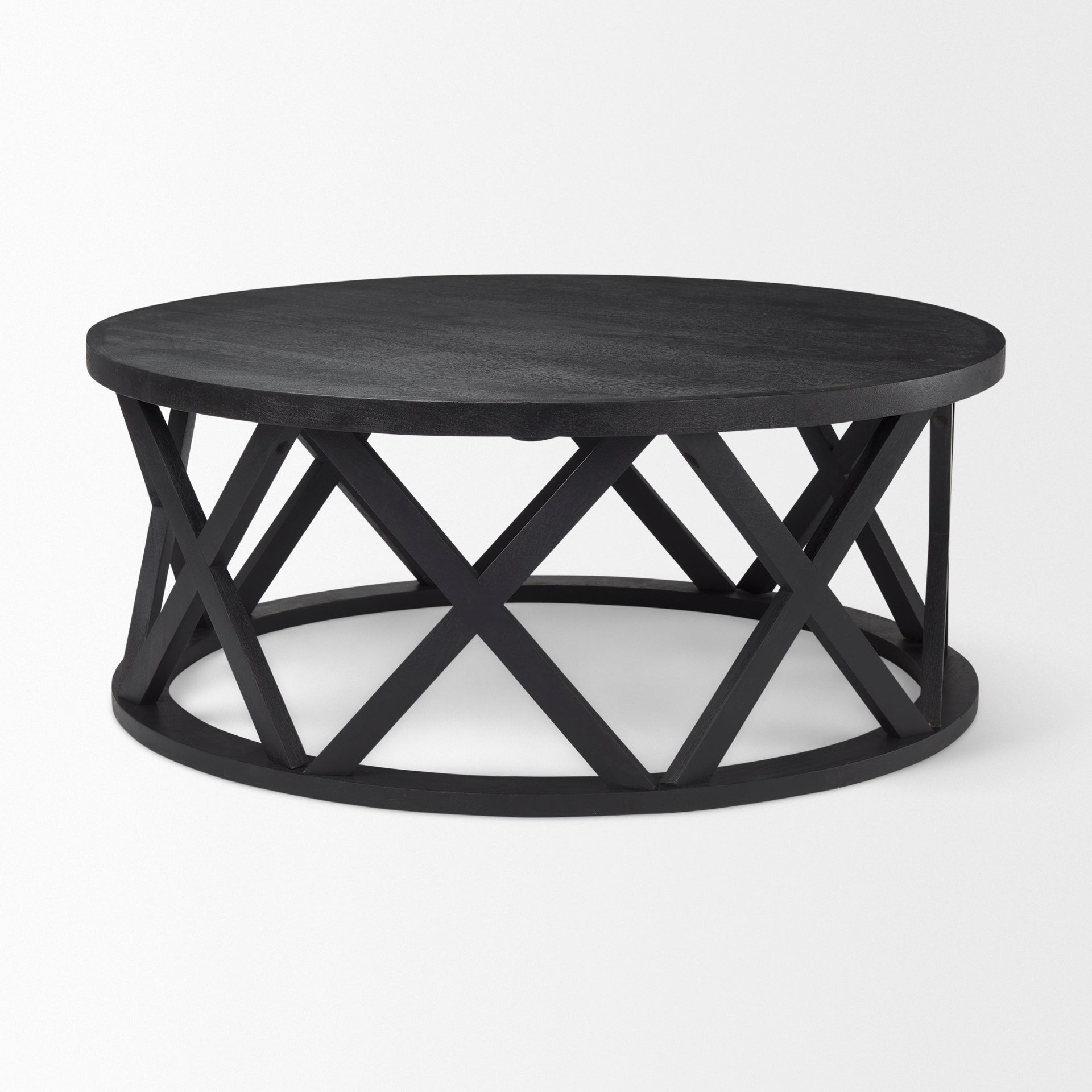 Forsey  28.0L x 45.3W x 18.0H Black Solid Wood Round Coffee Table