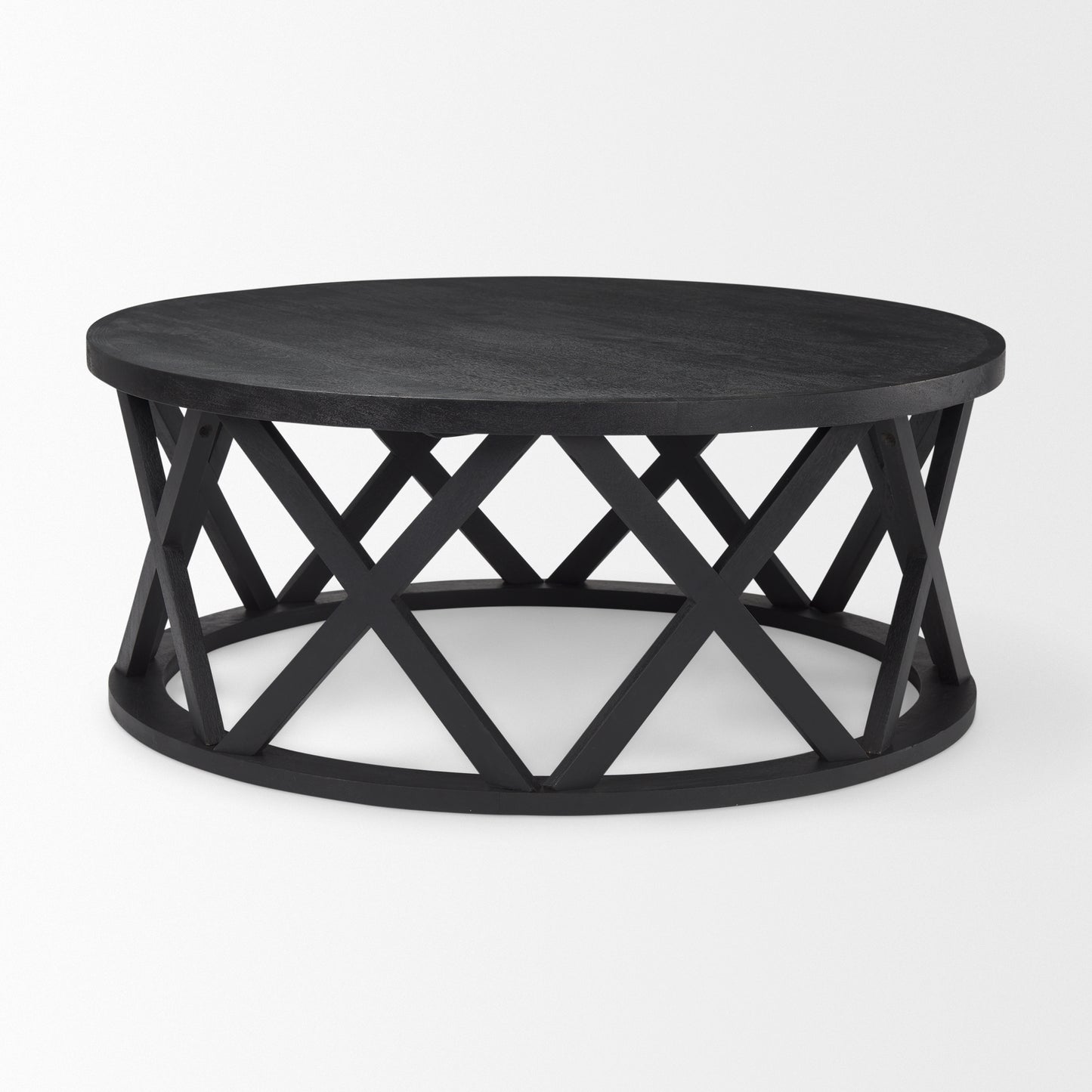 Forsey  28.0L x 45.3W x 18.0H Black Solid Wood Round Coffee Table