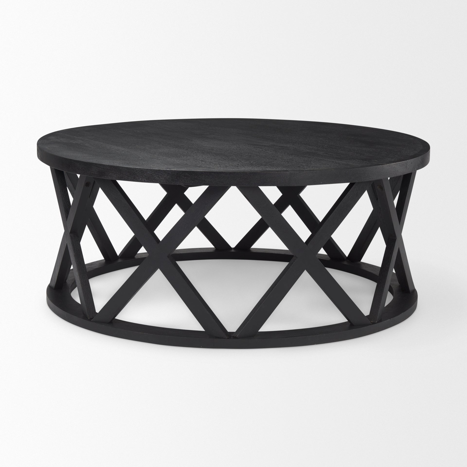 Forsey  28.0L x 45.3W x 18.0H Black Solid Wood Round Coffee Table