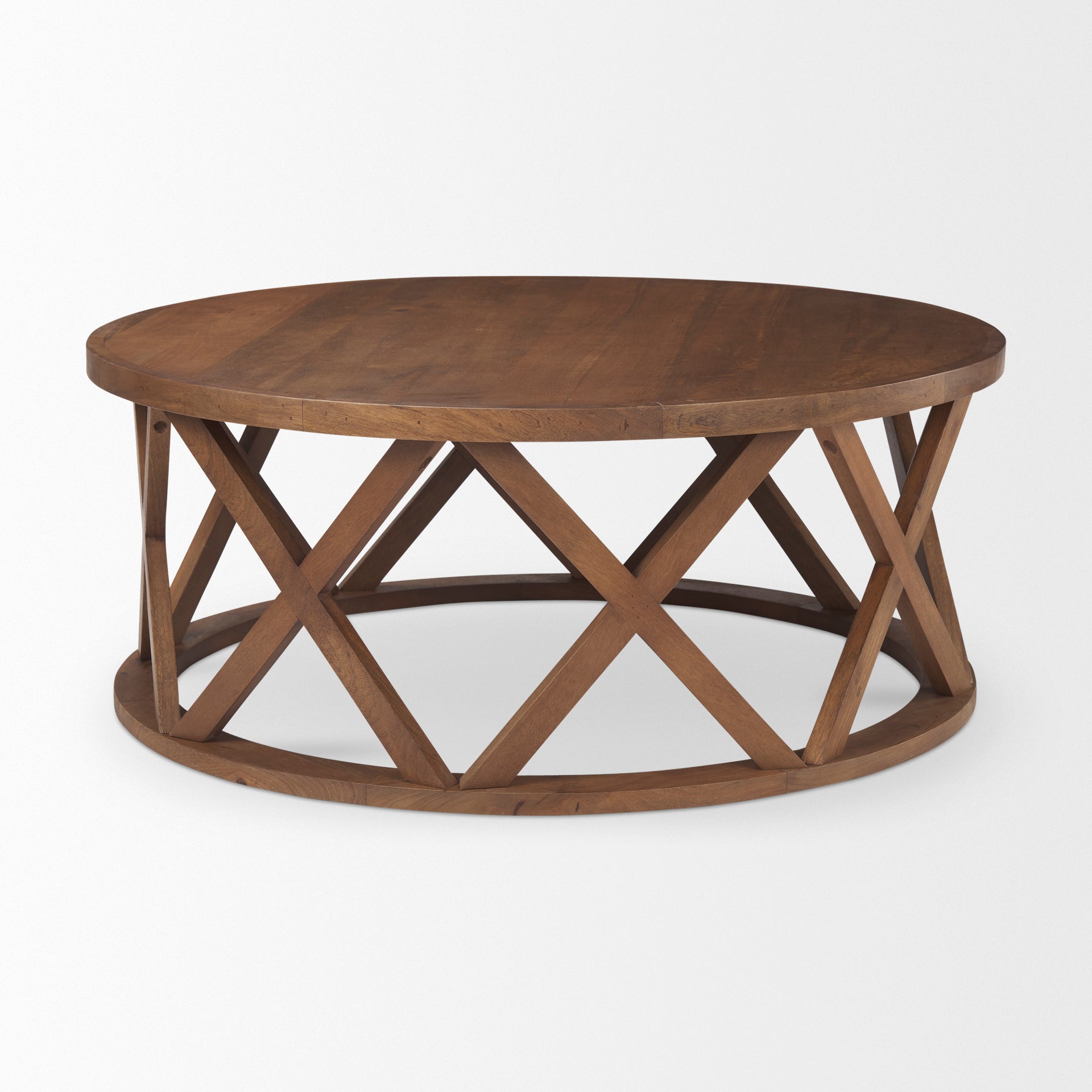 Forsey  28.0L x 45.3W x 18.0H Medium Brown Round Solid Wood Coffee Table