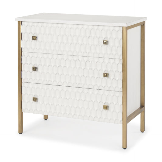 Savannah White Fir Veneer w/ Gold Metal 3-Drawer Accent Cabinet