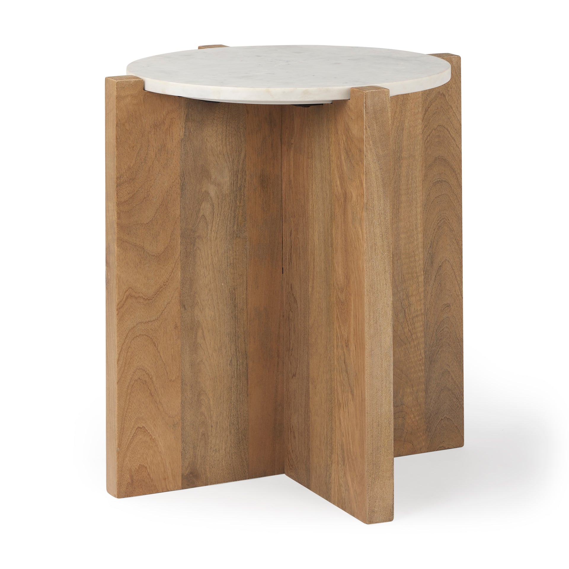 Bianca Accent Table Light Brown Wood | White Marble | Round - accent-tables