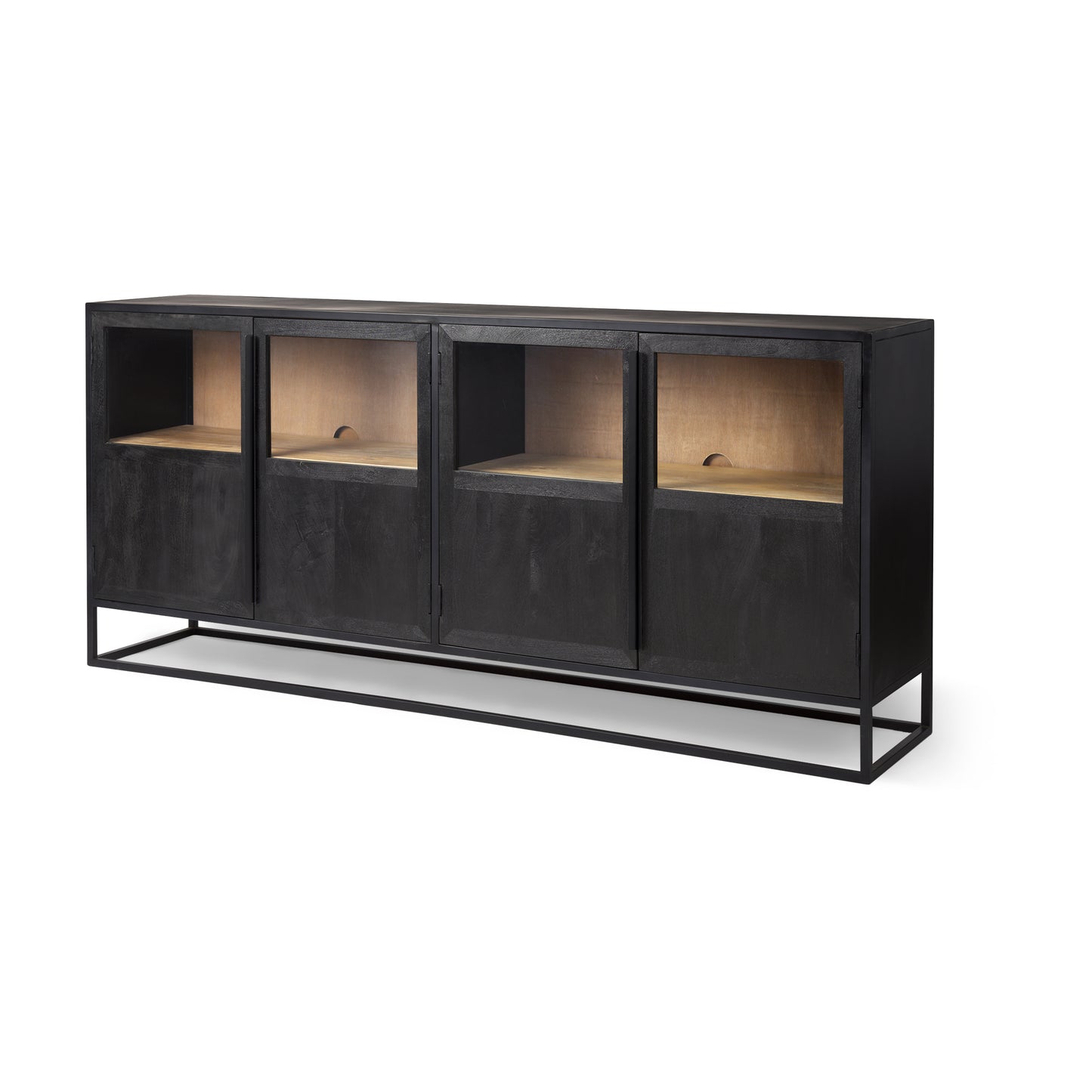 Sloan 80.0L x 17.0W x 36.0H Black Wood W/Black Metal Frame Sideboard