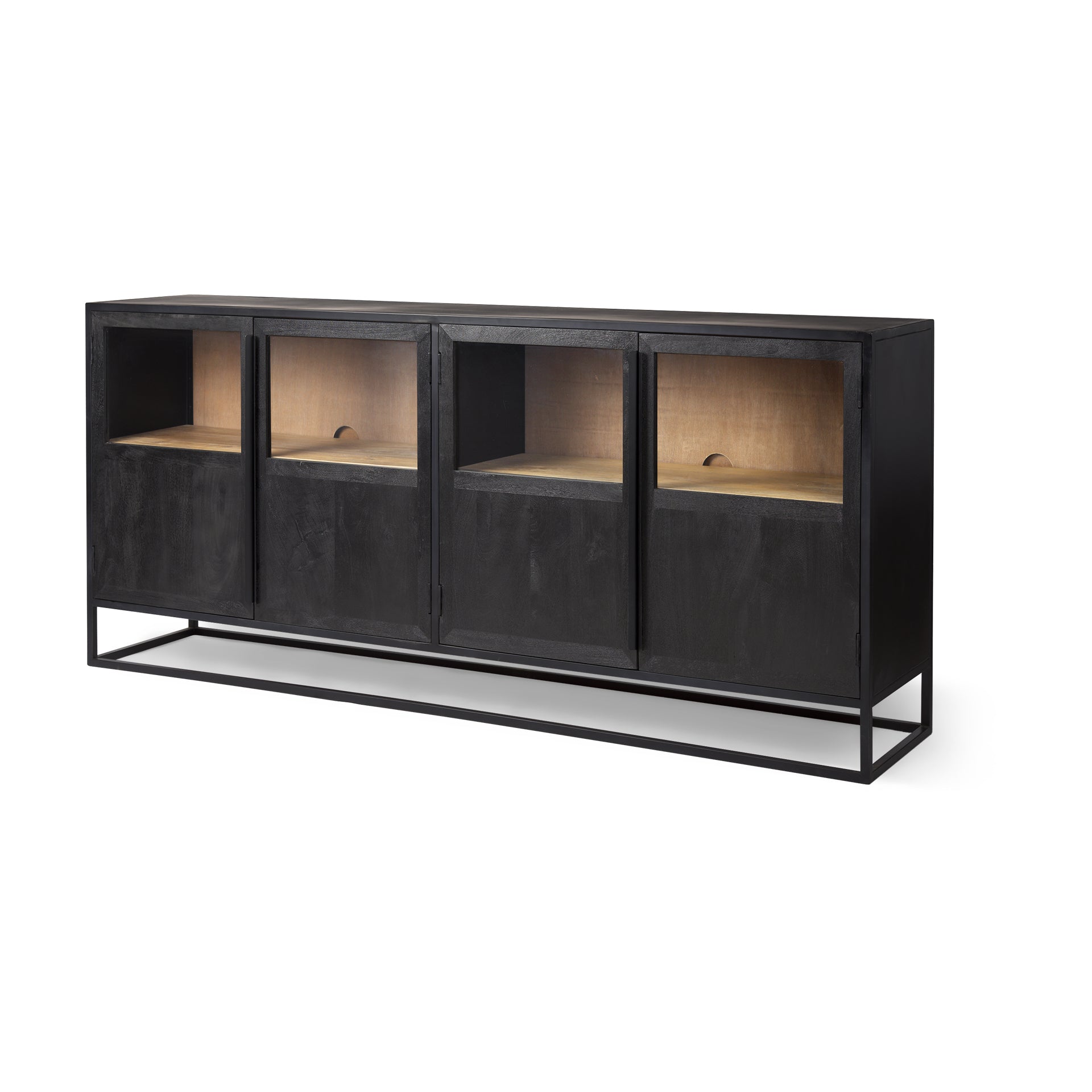 Sloan 80.0L x 17.0W x 36.0H Black Wood W/Black Metal Frame Sideboard