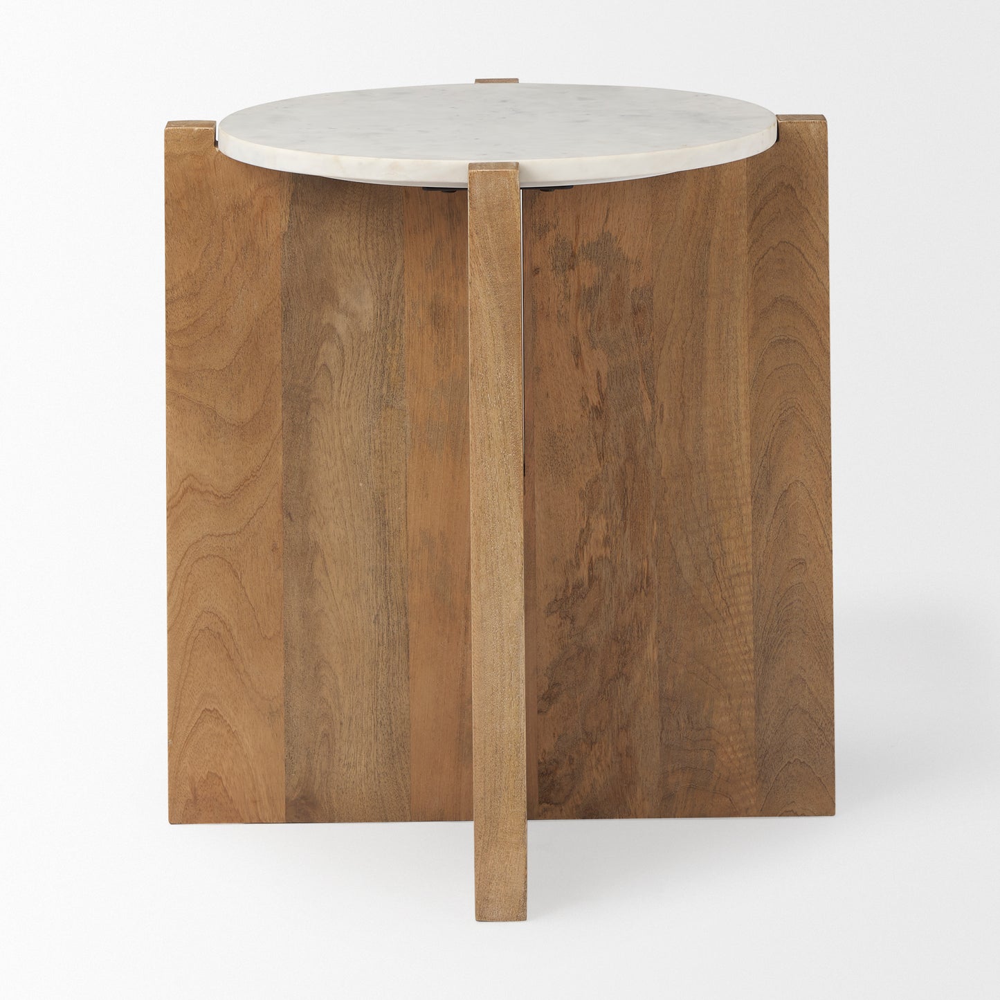 Bianca Accent Table Light Brown Wood | White Marble | Round - accent-tables