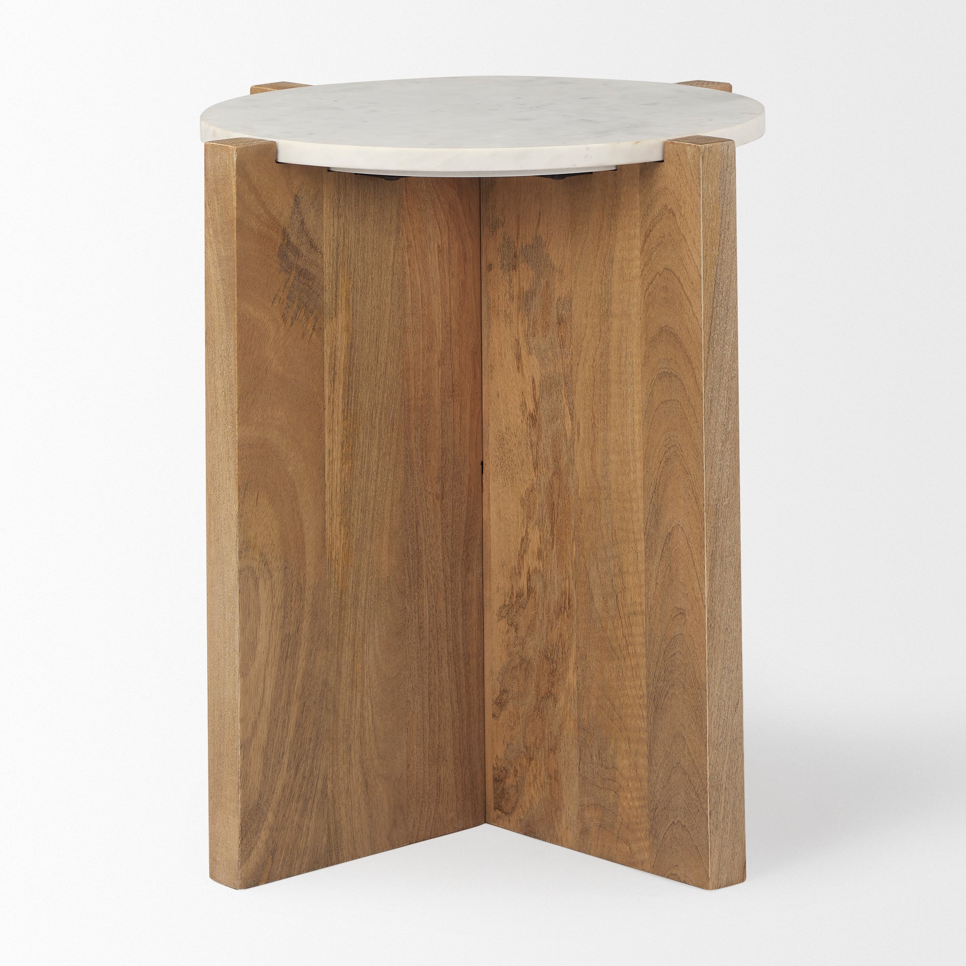 Bianca Accent Table Light Brown Wood | White Marble | Round - accent-tables