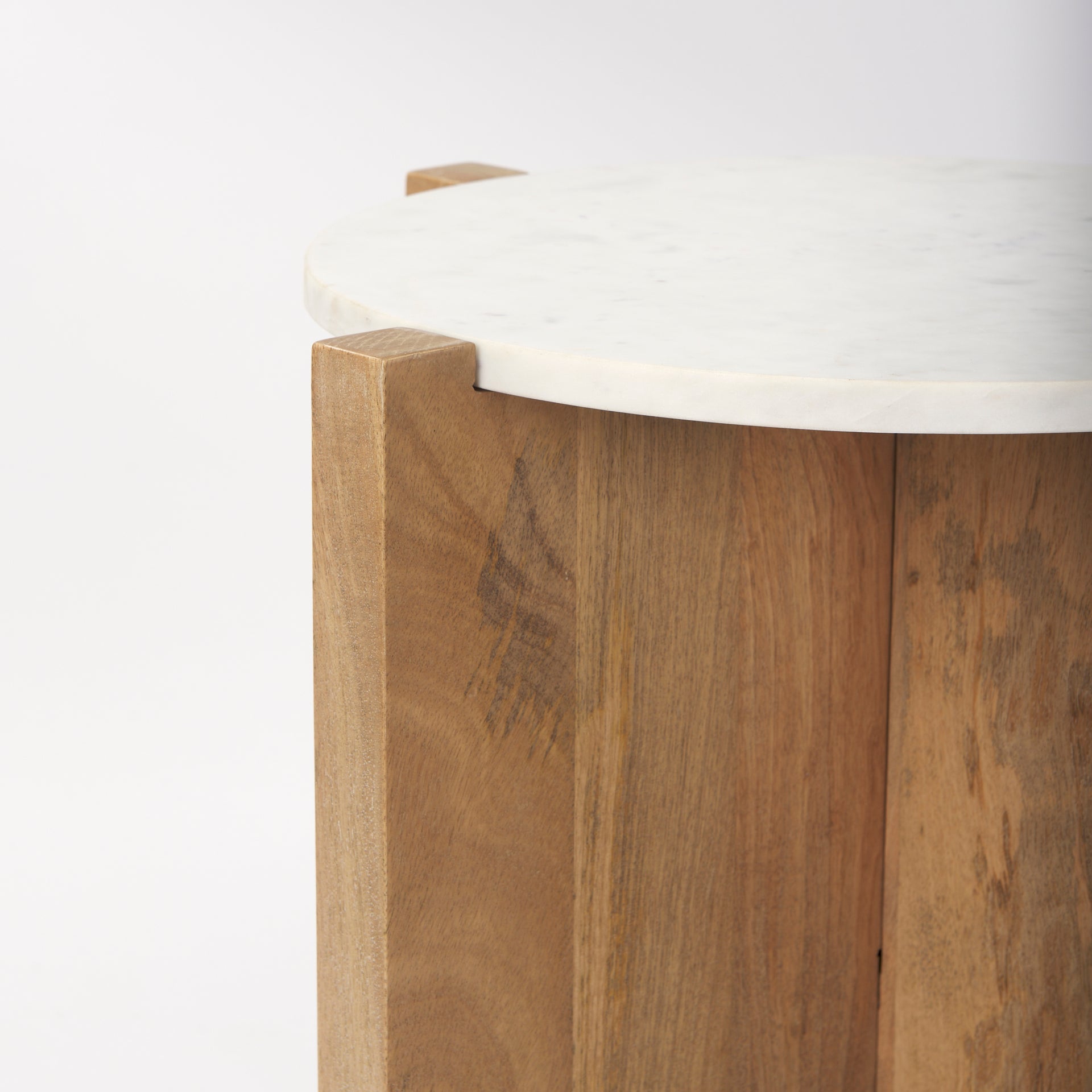 Bianca Accent Table Light Brown Wood | White Marble | Round - accent-tables