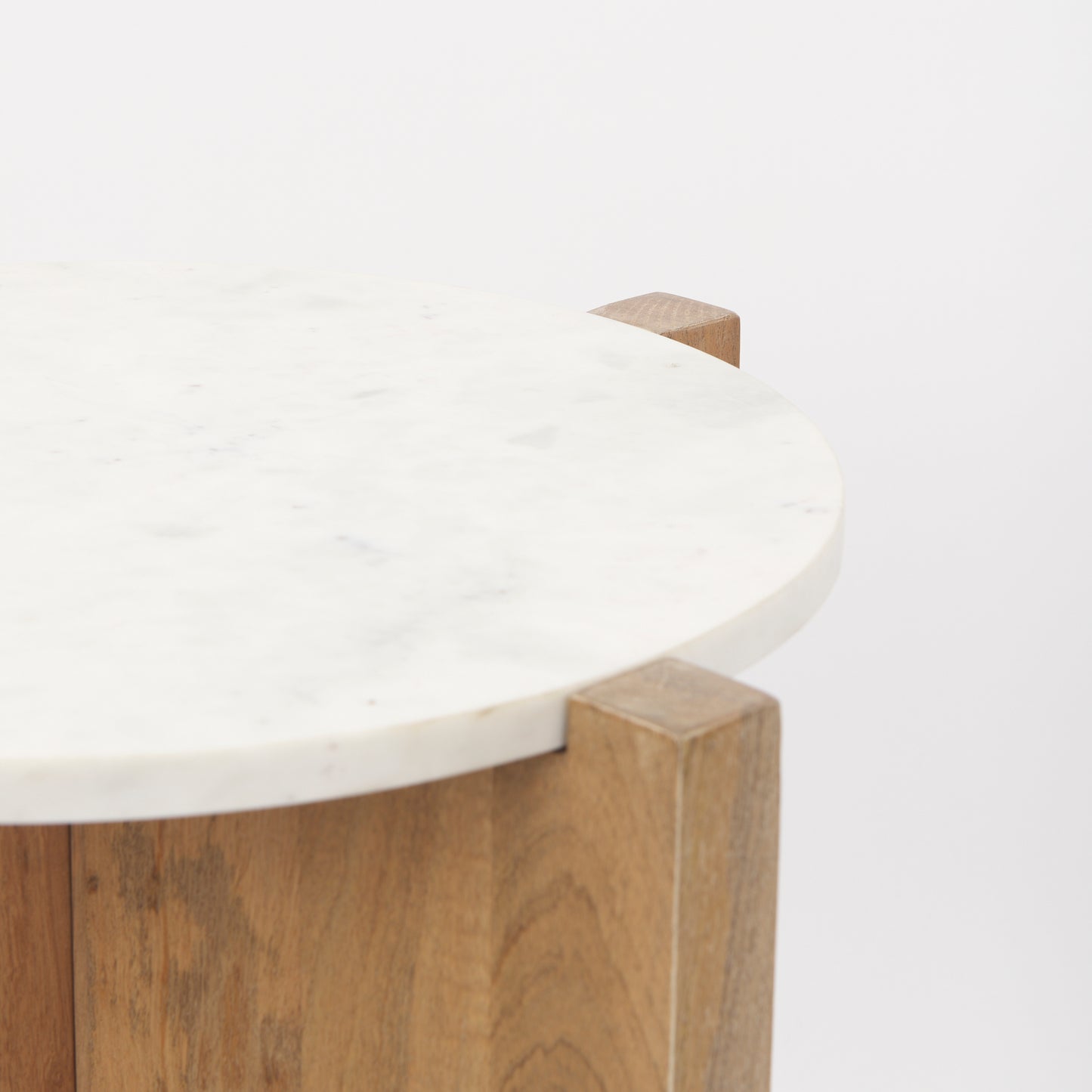 Bianca Accent Table Light Brown Wood | White Marble | Round - accent-tables