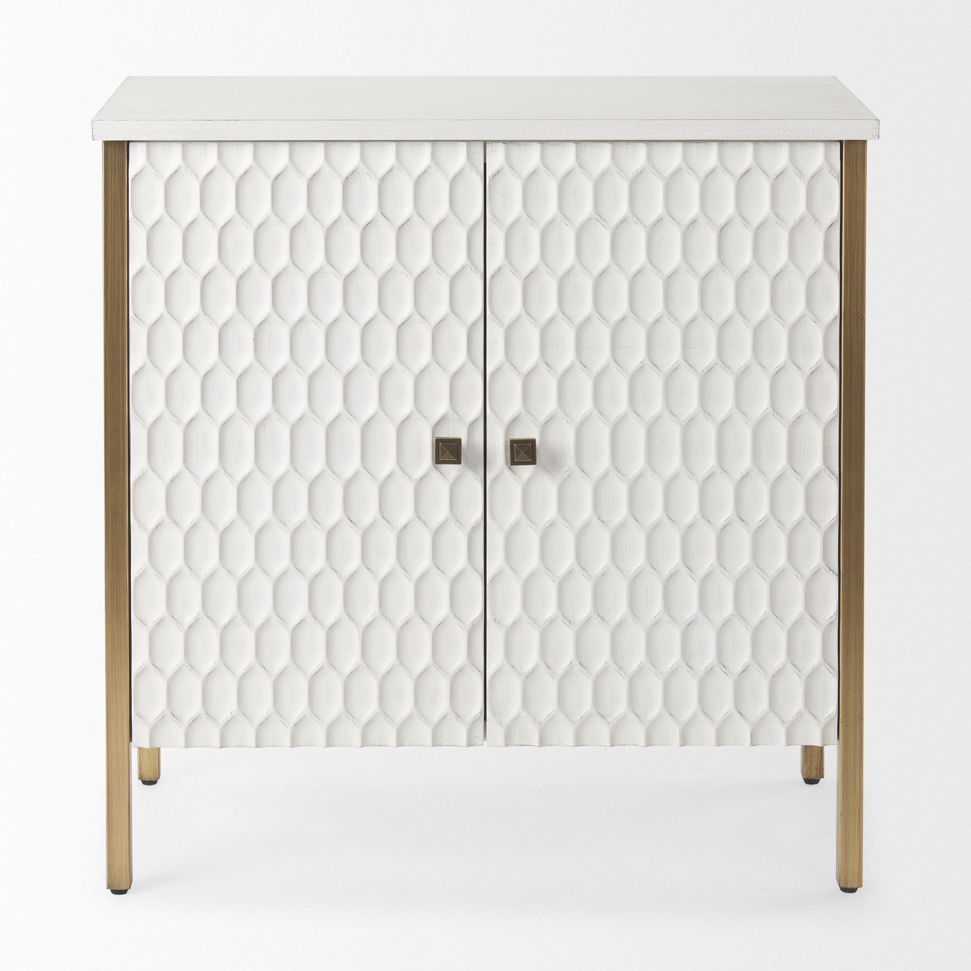 Savannah White Fir Veneer w/ Gold Metal Accent 2-Door Accent Cabinet