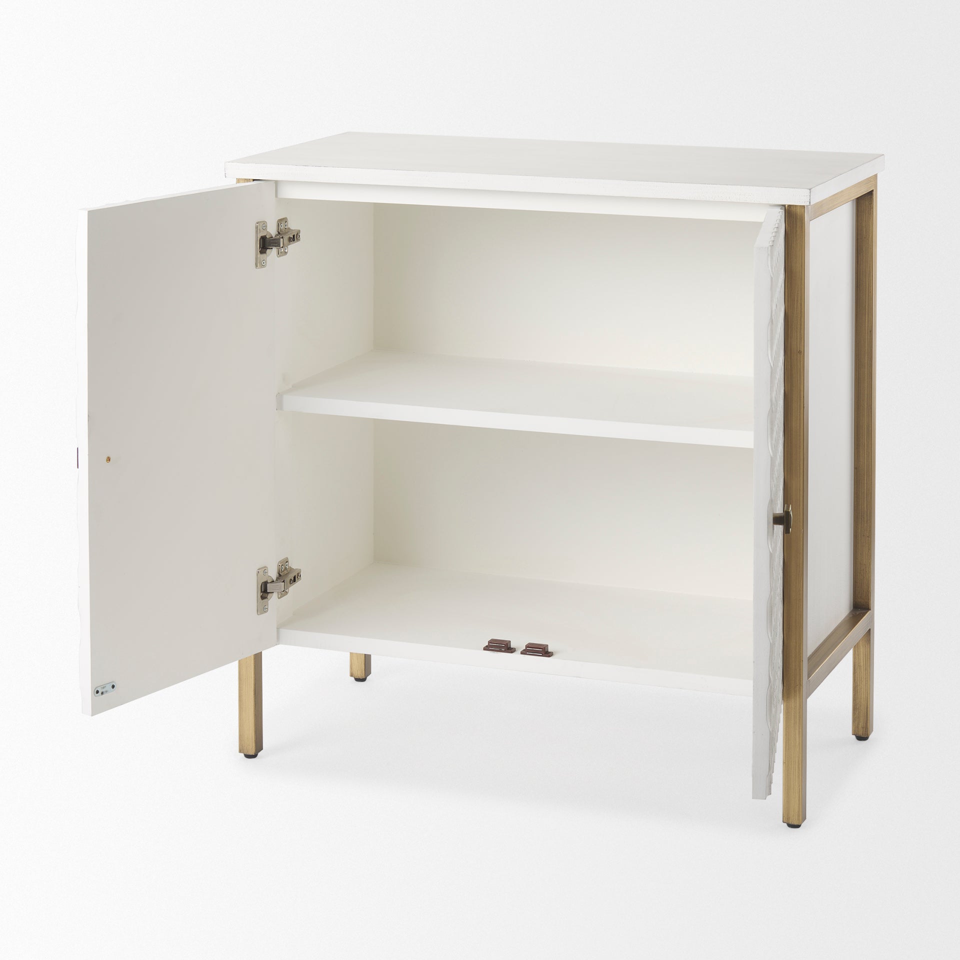 Savannah White Fir Veneer w/ Gold Metal Accent 2-Door Accent Cabinet