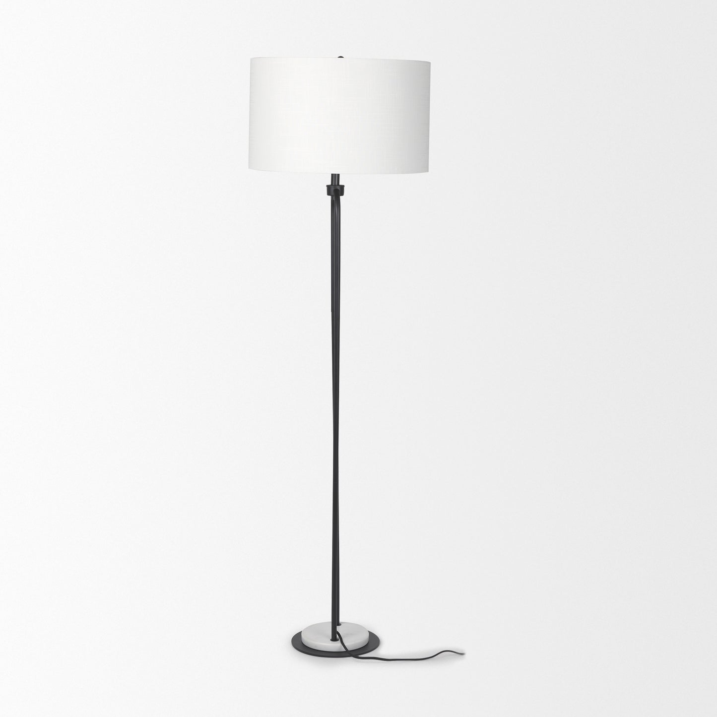Sarah 20.0L x 12.0W x 66.3H Arched Black Metal W/Marble Cube and White Shade Floor Lamp