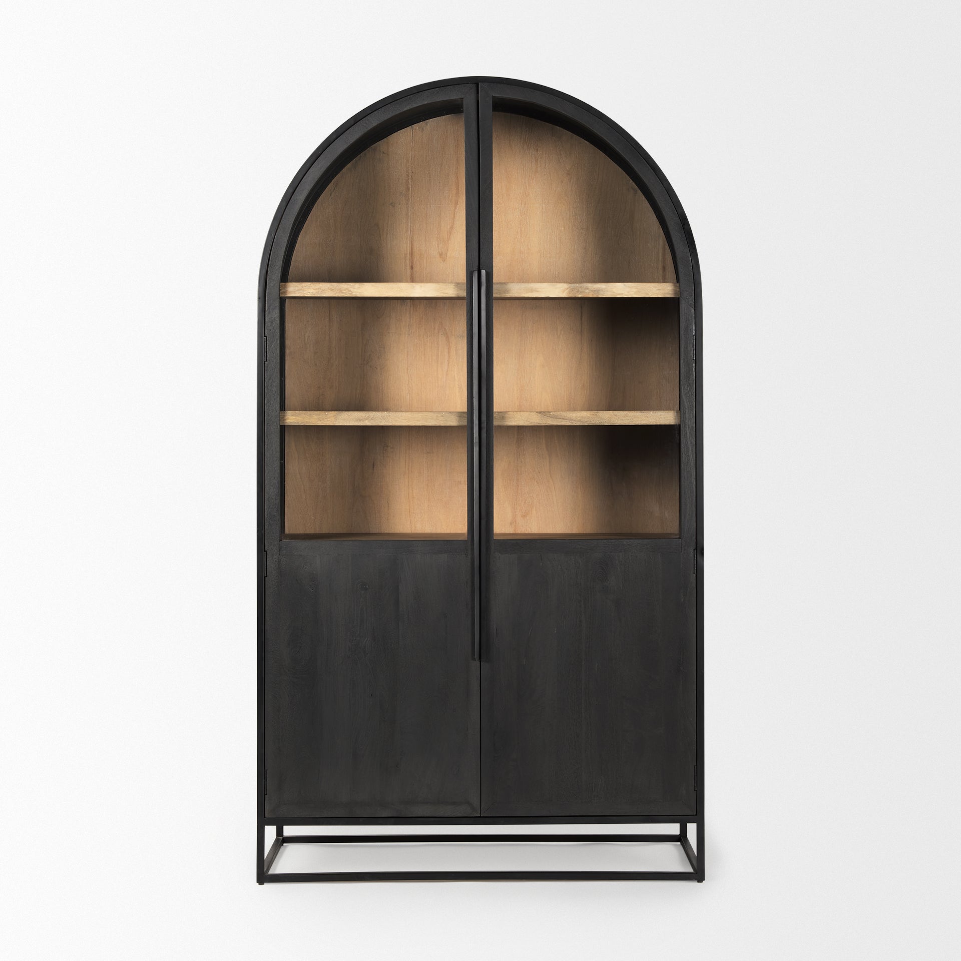 Sloan 85.5H Black Wood W/Black Metal Frame Arch Cabinet