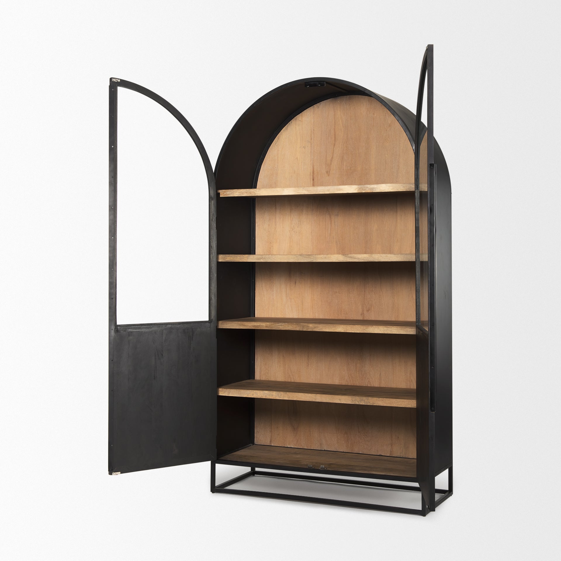 Sloan 85.5H Black Wood W/Black Metal Frame Arch Cabinet