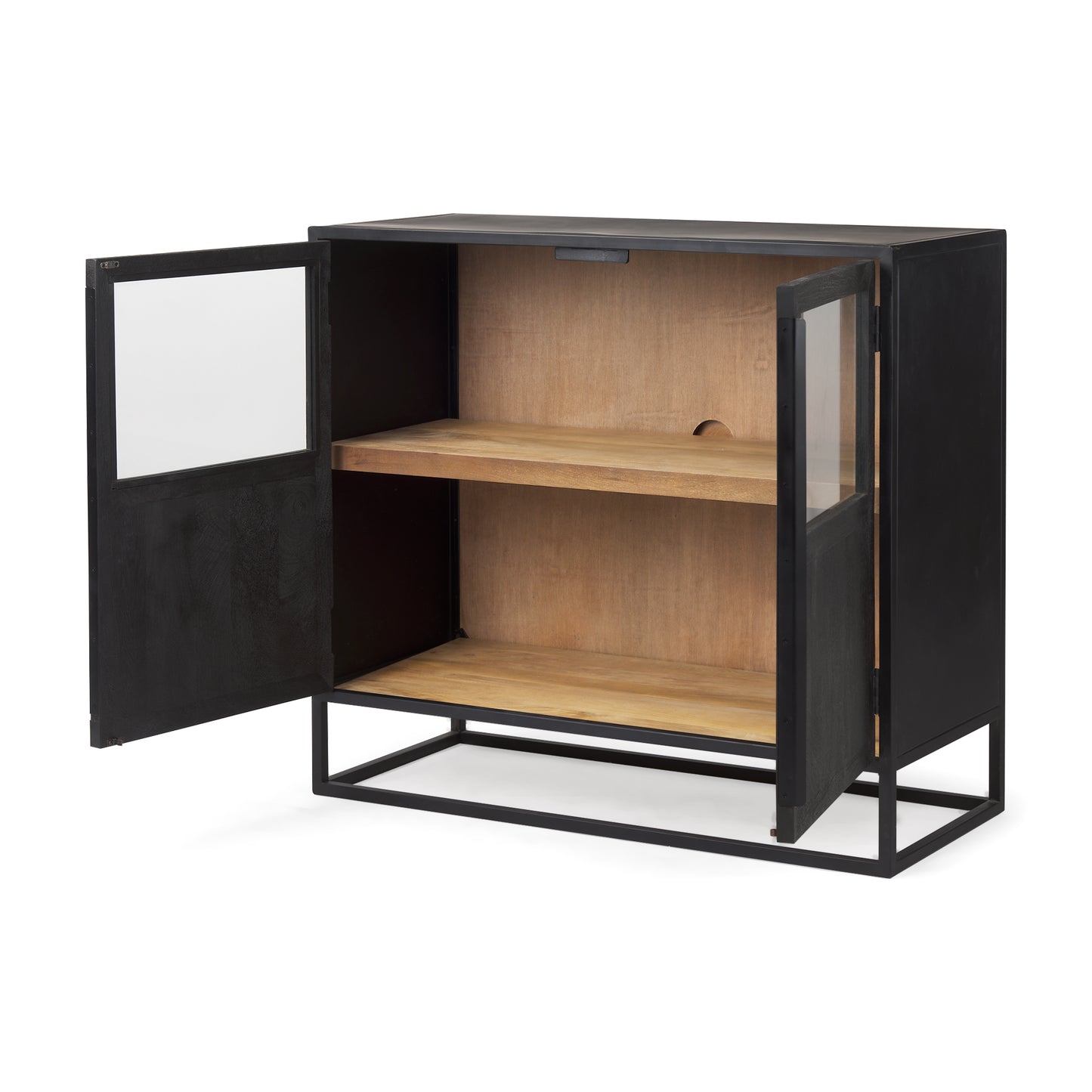 Sloan 40.0W Black Wood W/Black Metal Frame Accent Cabinet