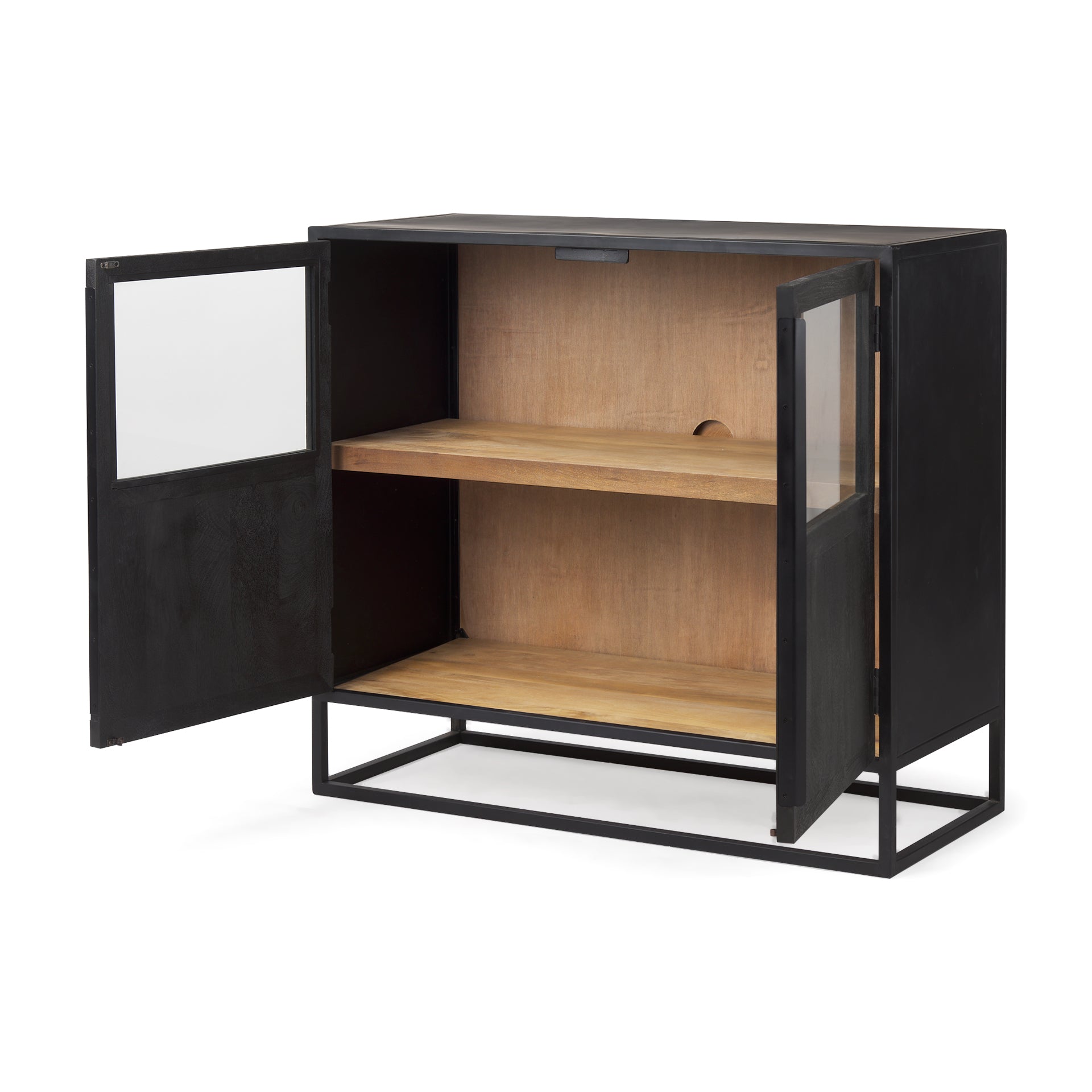 Sloan 40.0W Black Wood W/Black Metal Frame Accent Cabinet