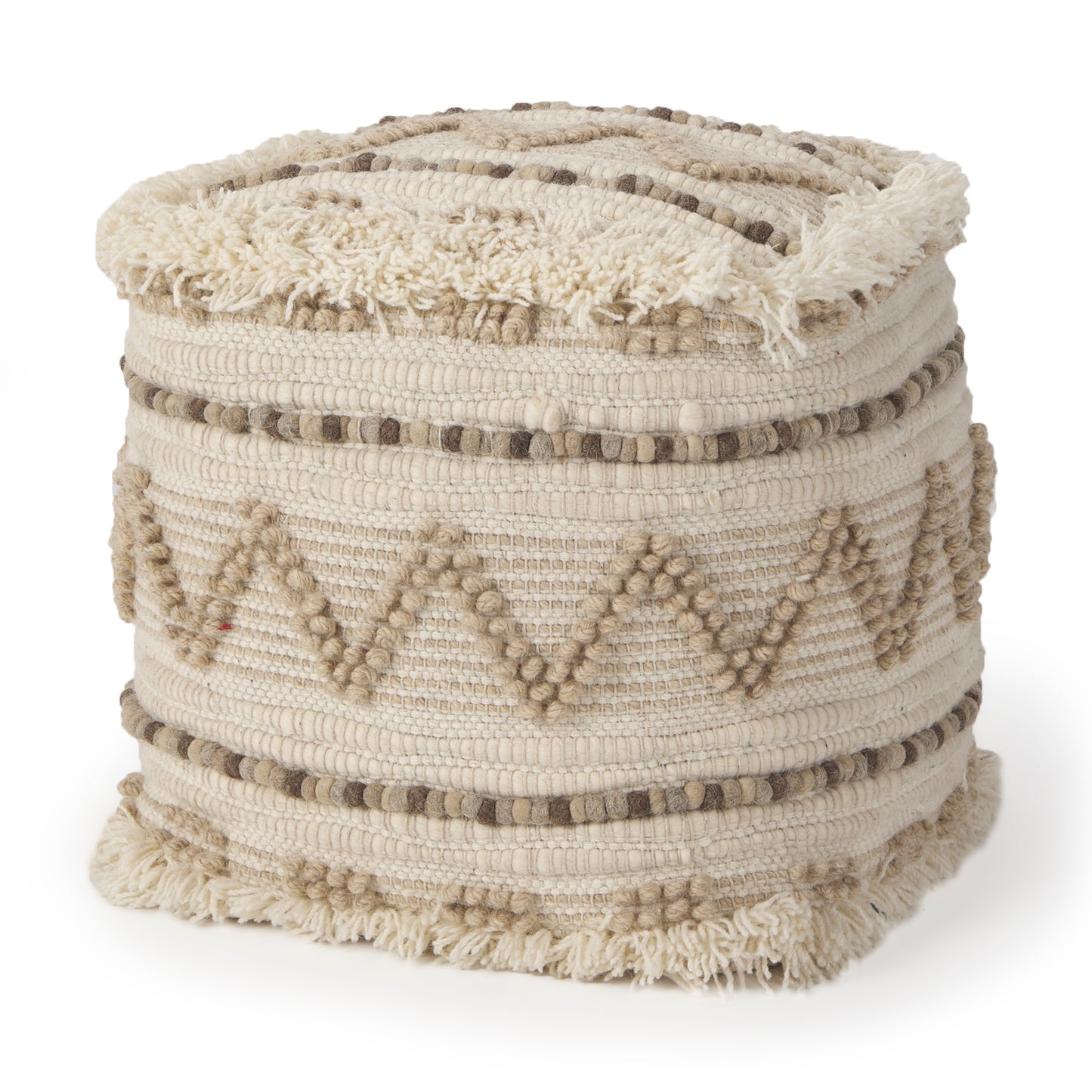 Caela Pouf Beige/Brown Wool - poufs