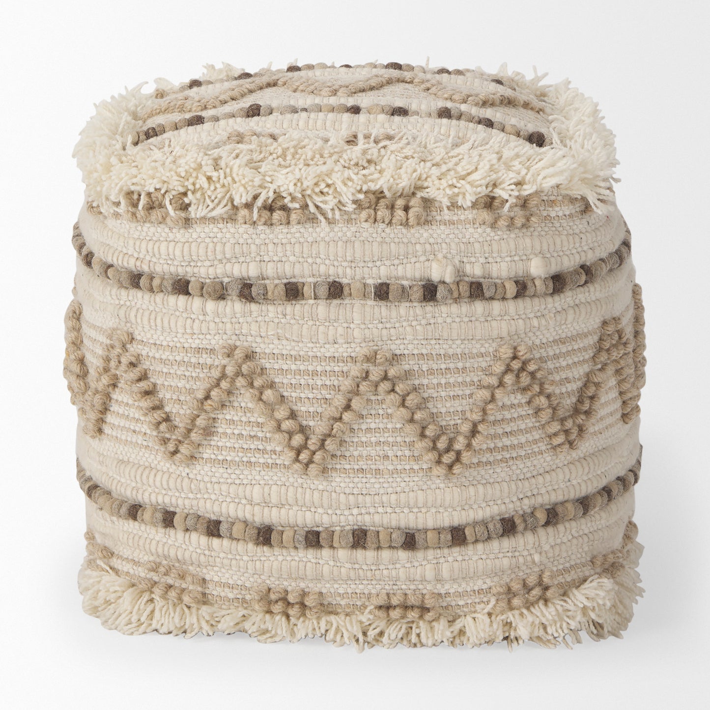 Caela Pouf Beige/Brown Wool - poufs