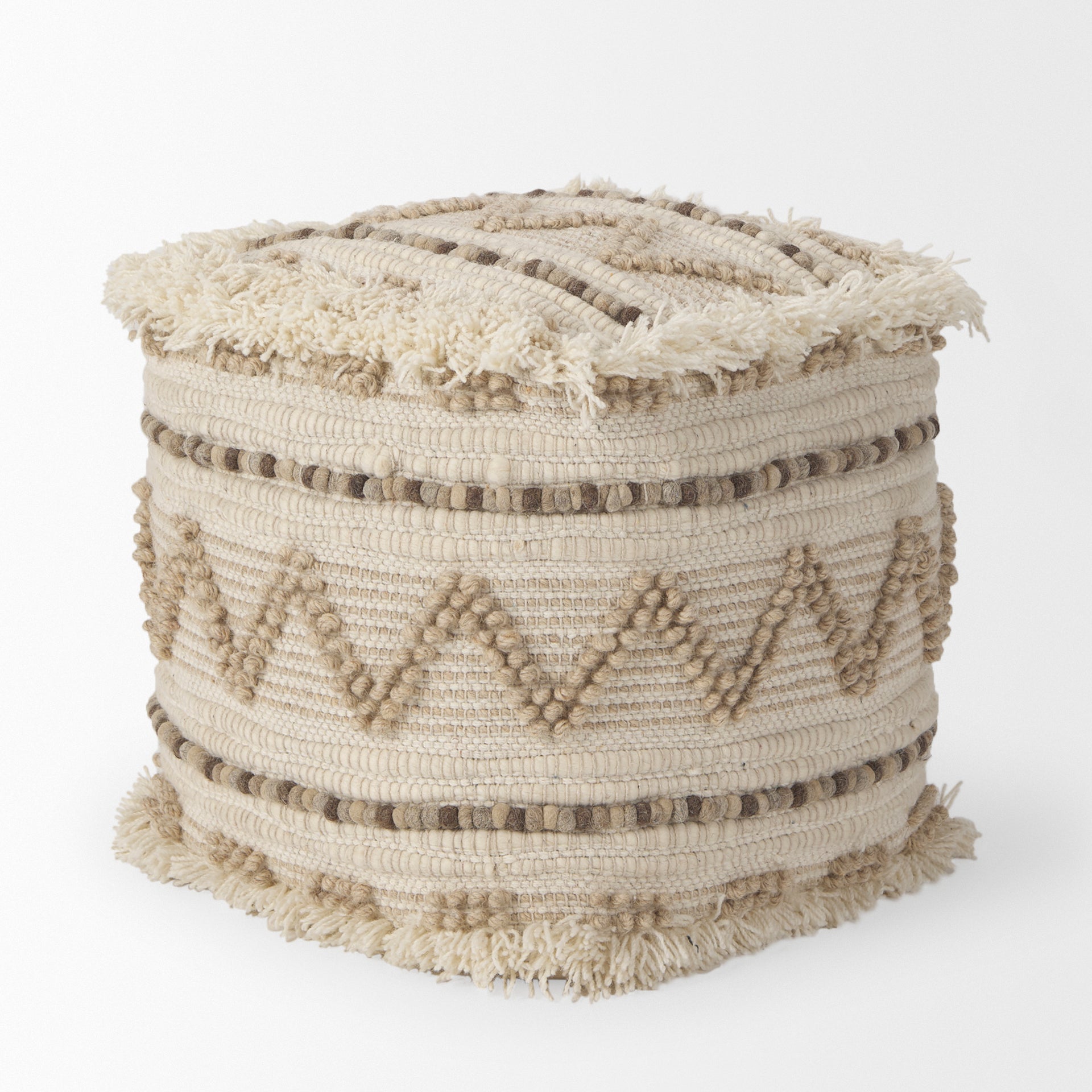 Caela Pouf Beige/Brown Wool - poufs