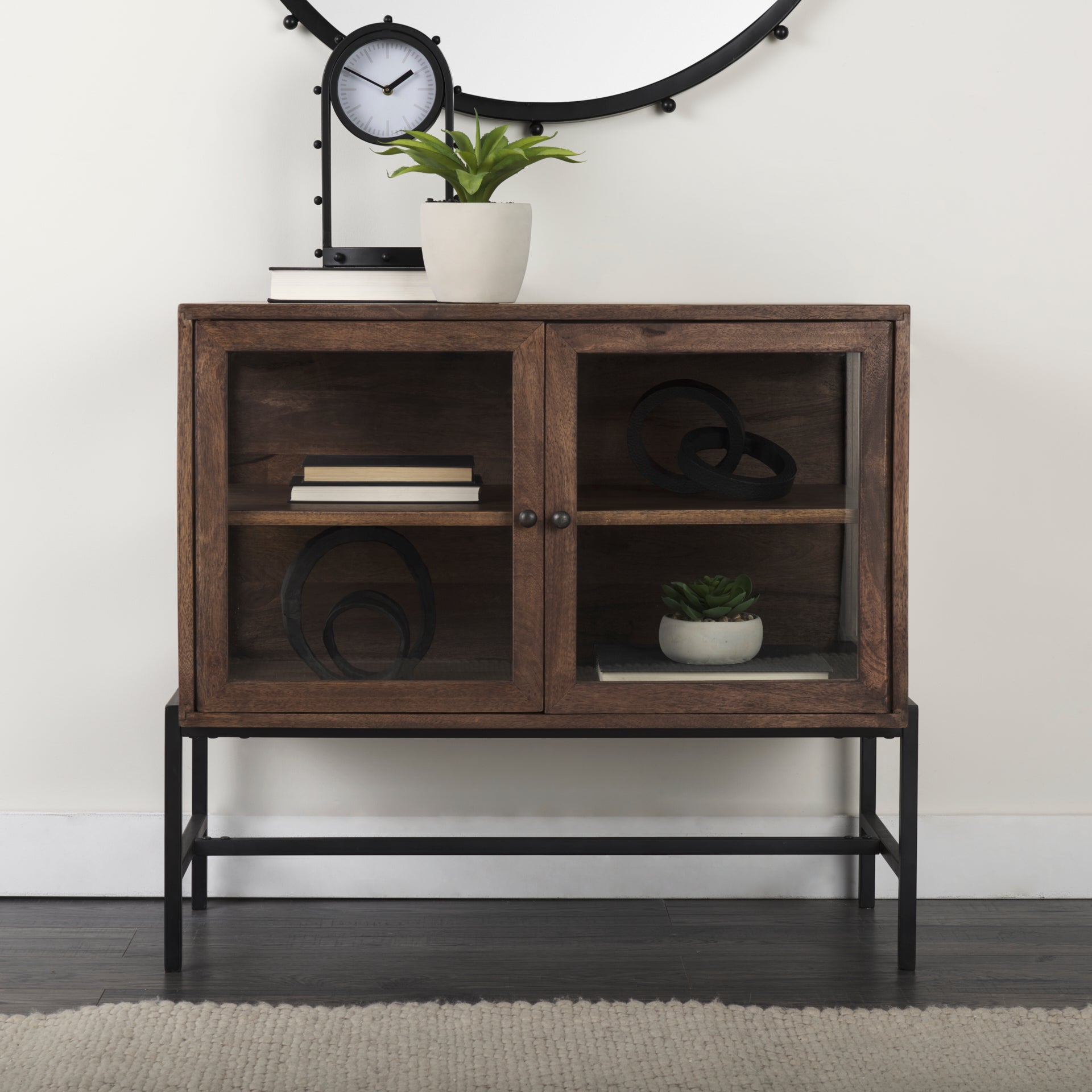 Arelius Accent Cabinet Medium Brown Wood | Black Metal - acc-chest-cabinets