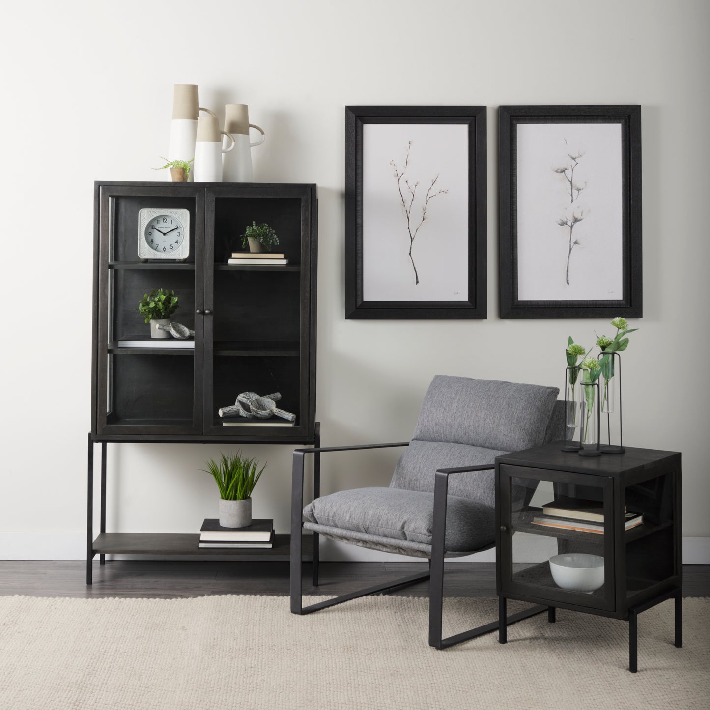 Arelius 20L x 18W x 26H Black-Brown Wood W/ Black Metal Frame End/Side Table